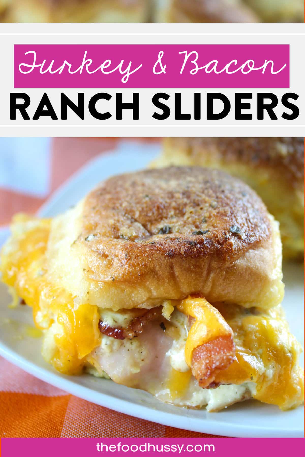 These Turkey Bacon Ranch Sliders are my favorite sliders! Every bite is so delicious - full of lean sliced turkey, crispy meaty bacon, melty cheddar cheese and loads of ranch dressing! Turkey, bacon & ranch are a great combination of flavors! via @foodhussy