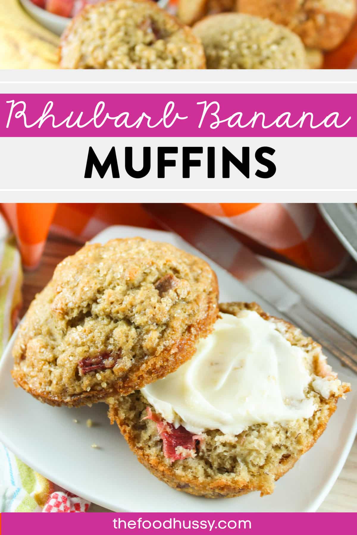 These Rhubarb Banana Muffins are delicious for breakfast, brunch or even a snack! Rhubarb is one of my favorite spring fruits and it's so bountiful! This is a great way to use up quite a bit and have yummy treats! via @foodhussy