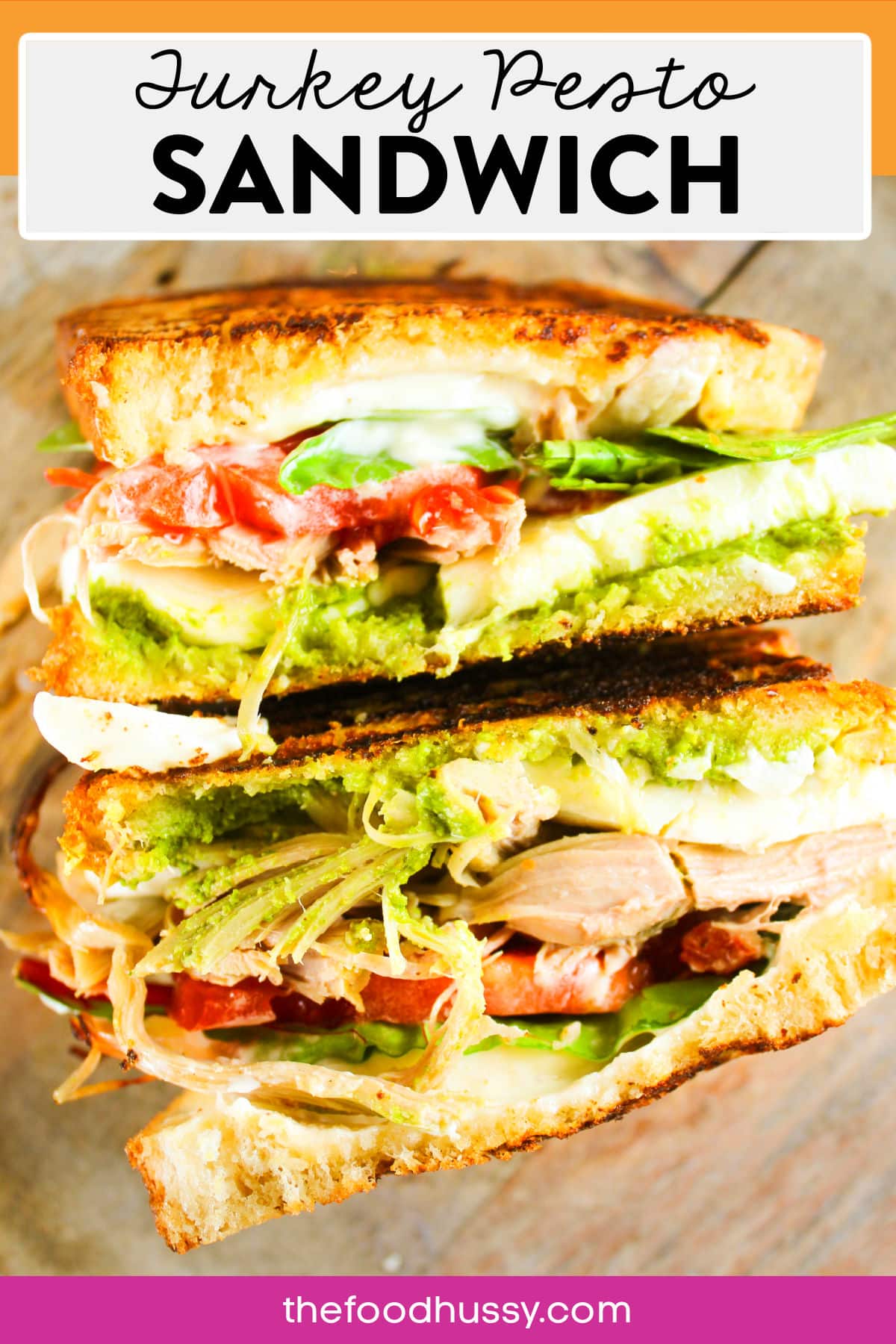 This Turkey Pesto Sandwich is my new favorite! I like using leftover turkey for this recipe and then pile it with fresh mozzarella, home-grown tomatoes, spinach and - of course - my homemade pesto!  via @foodhussy