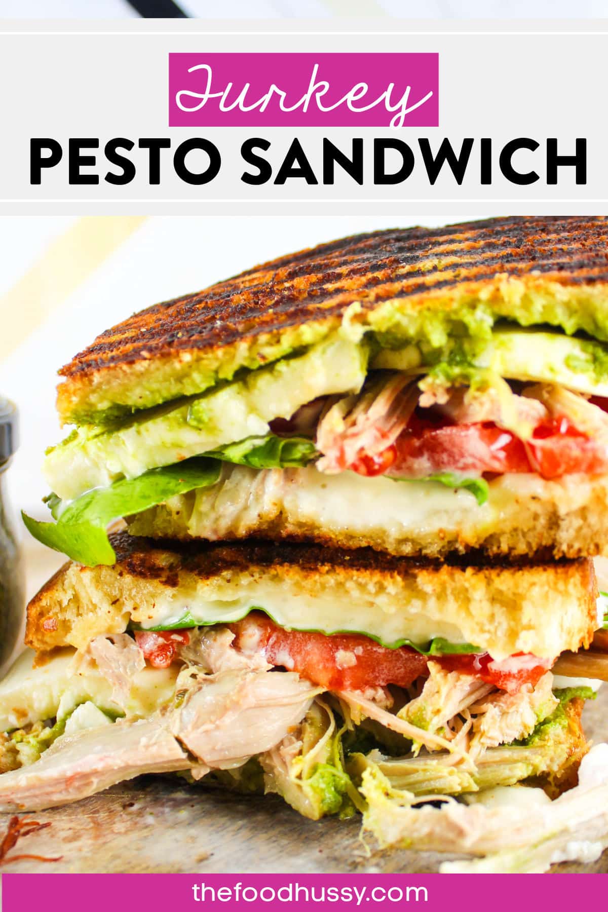 This Turkey Pesto Sandwich is my new favorite! I like using leftover turkey for this recipe and then pile it with fresh mozzarella, home-grown tomatoes, spinach and - of course - my homemade pesto!  via @foodhussy