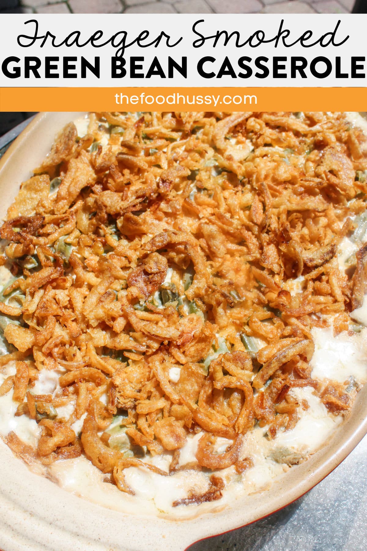 Smoked Green Bean Casserole takes a family favorite holiday casserole and makes it even more delicious with a slight smoky flavor! This will definitely be the dish everybody eats first! via @foodhussy