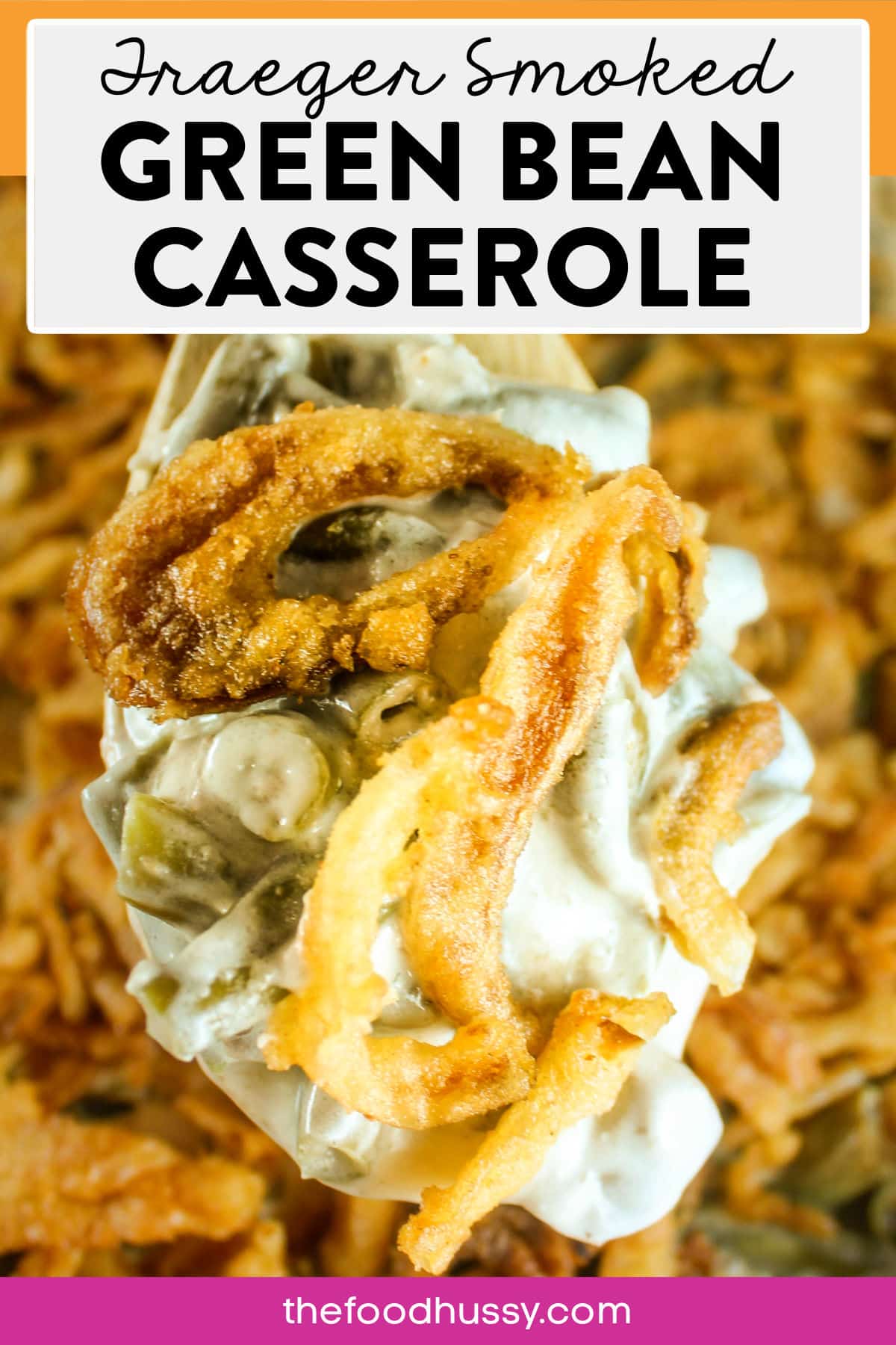 Smoked Green Bean Casserole takes a family favorite holiday casserole and makes it even more delicious with a slight smoky flavor! This will definitely be the dish everybody eats first! via @foodhussy