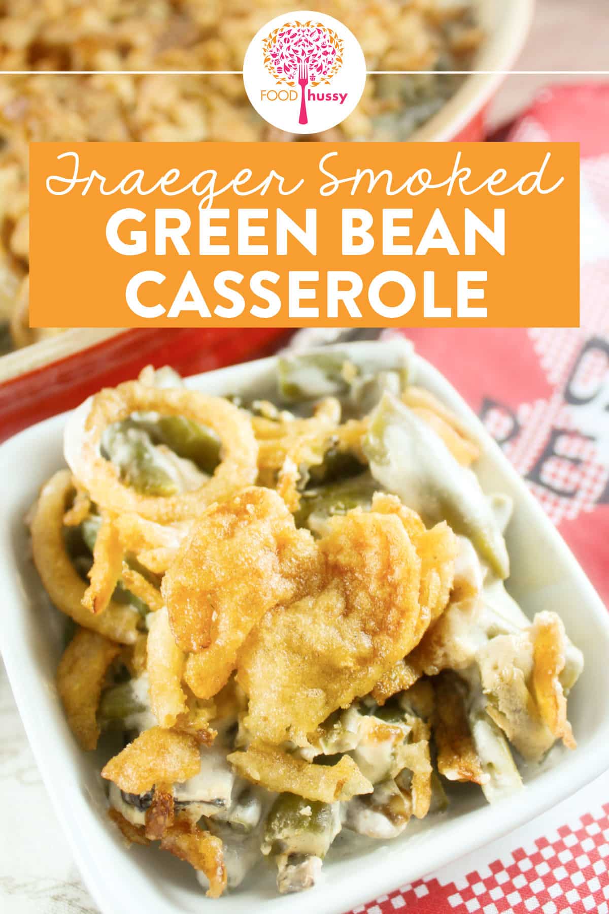 Smoked Green Bean Casserole takes a family favorite holiday casserole and makes it even more delicious with a slight smoky flavor! This will definitely be the dish everybody eats first! via @foodhussy