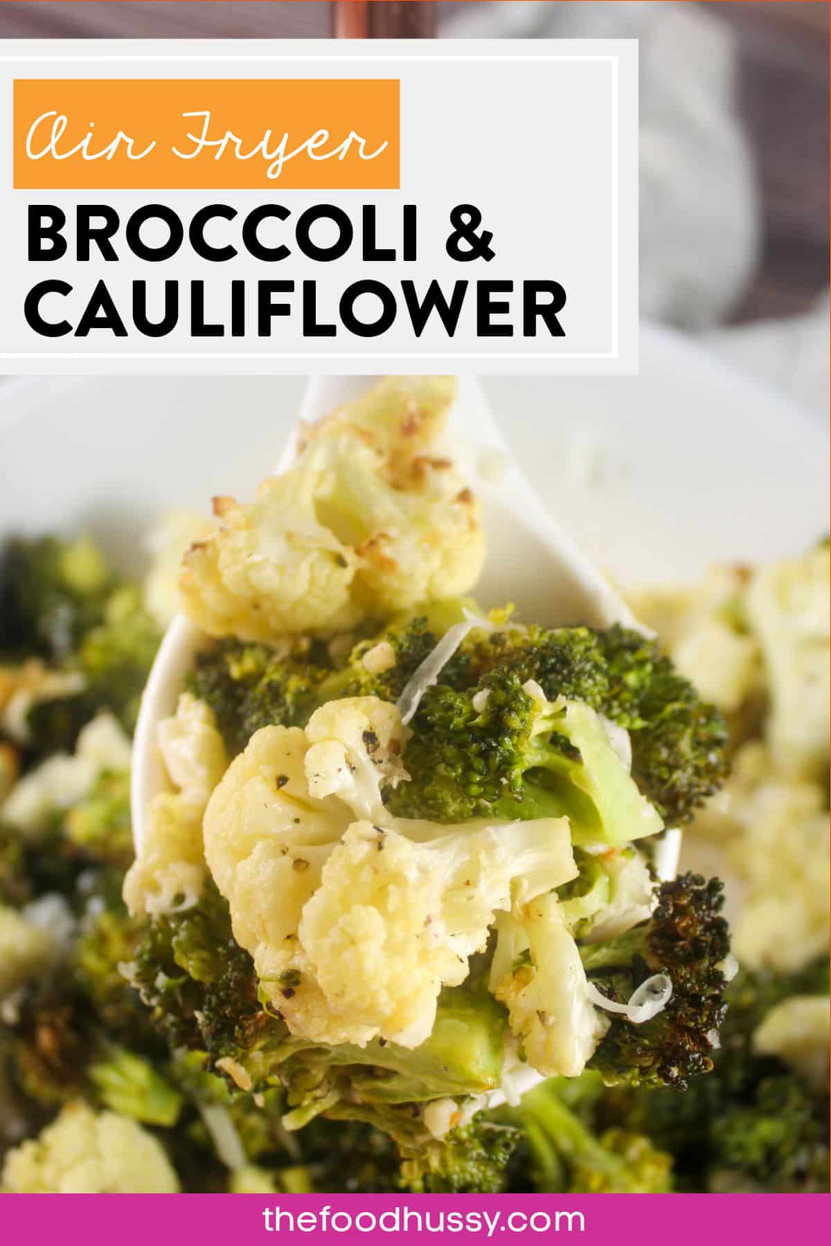 Air Fryer Broccoli & Cauliflower gets you delicious roasted vegetables with a little crunch and just as tender as the oven in half the time! Plus - you keep all the nutrition in your veggies!  via @foodhussy