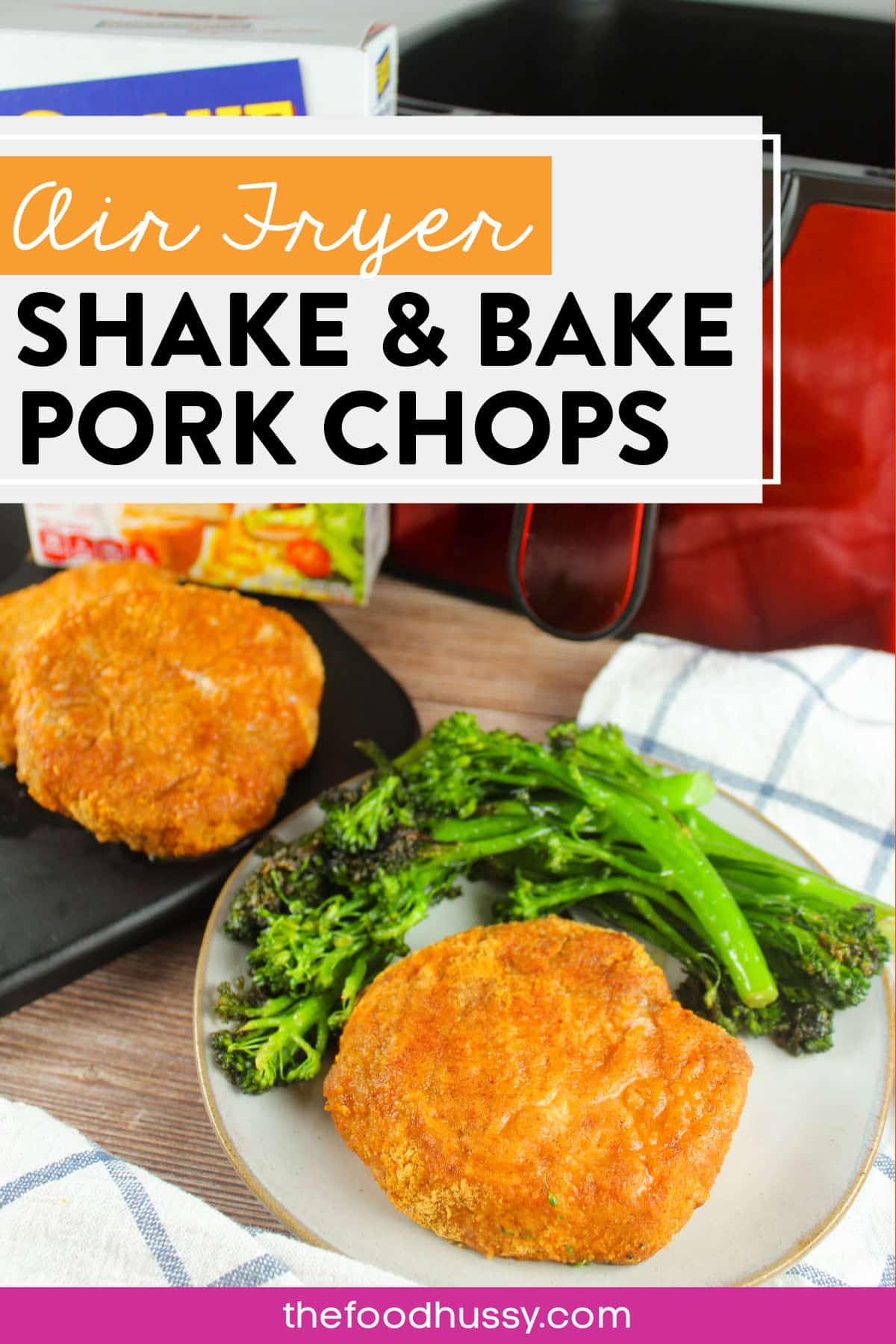 Air Fryer Shake N Bake Pork Chops are crisp on the outside and juicy on the inside! Plus - they're super easy to make. Just shake and b---air fry! via @foodhussy