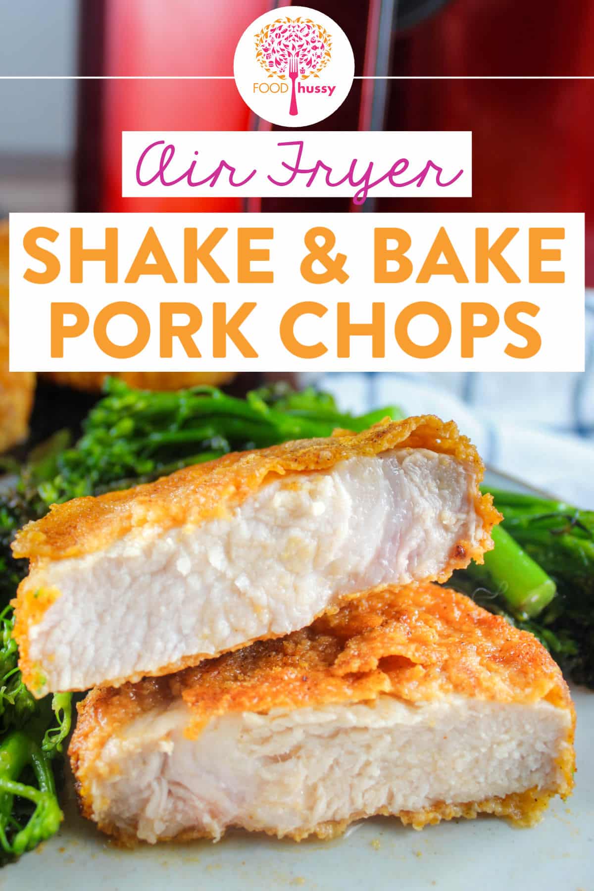Air Fryer Shake N Bake Pork Chops are crisp on the outside and juicy on the inside! Plus - they're super easy to make. Just shake and b---air fry! via @foodhussy