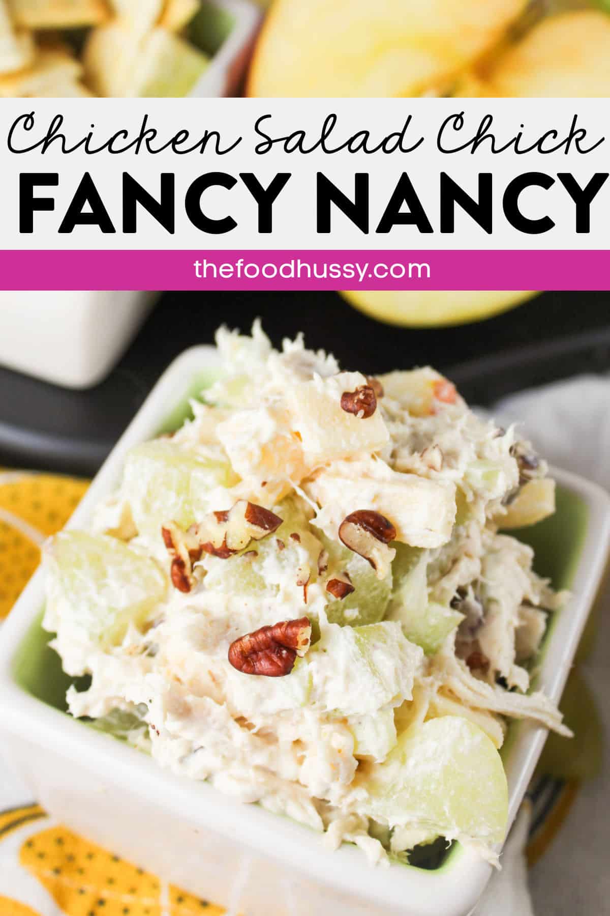 The Fancy Nancy Chicken Salad is perfect for lunch, brunch or any potluck! It combines the traditional Chicken Salad Chick Classic Carol with crisp grapes, sweet Fuji apples and crunchy pecans! via @foodhussy