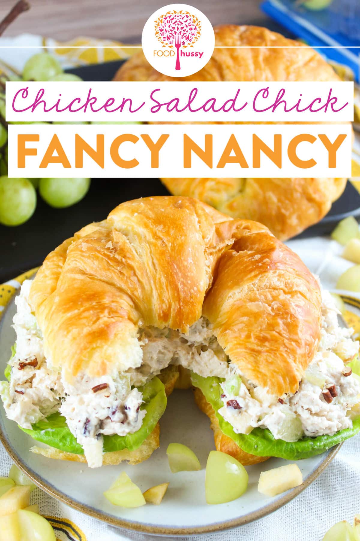 The Fancy Nancy Chicken Salad is perfect for lunch, brunch or any potluck! It combines the traditional Chicken Salad Chick Classic Carol with crisp grapes, sweet Fuji apples and crunchy pecans! via @foodhussy