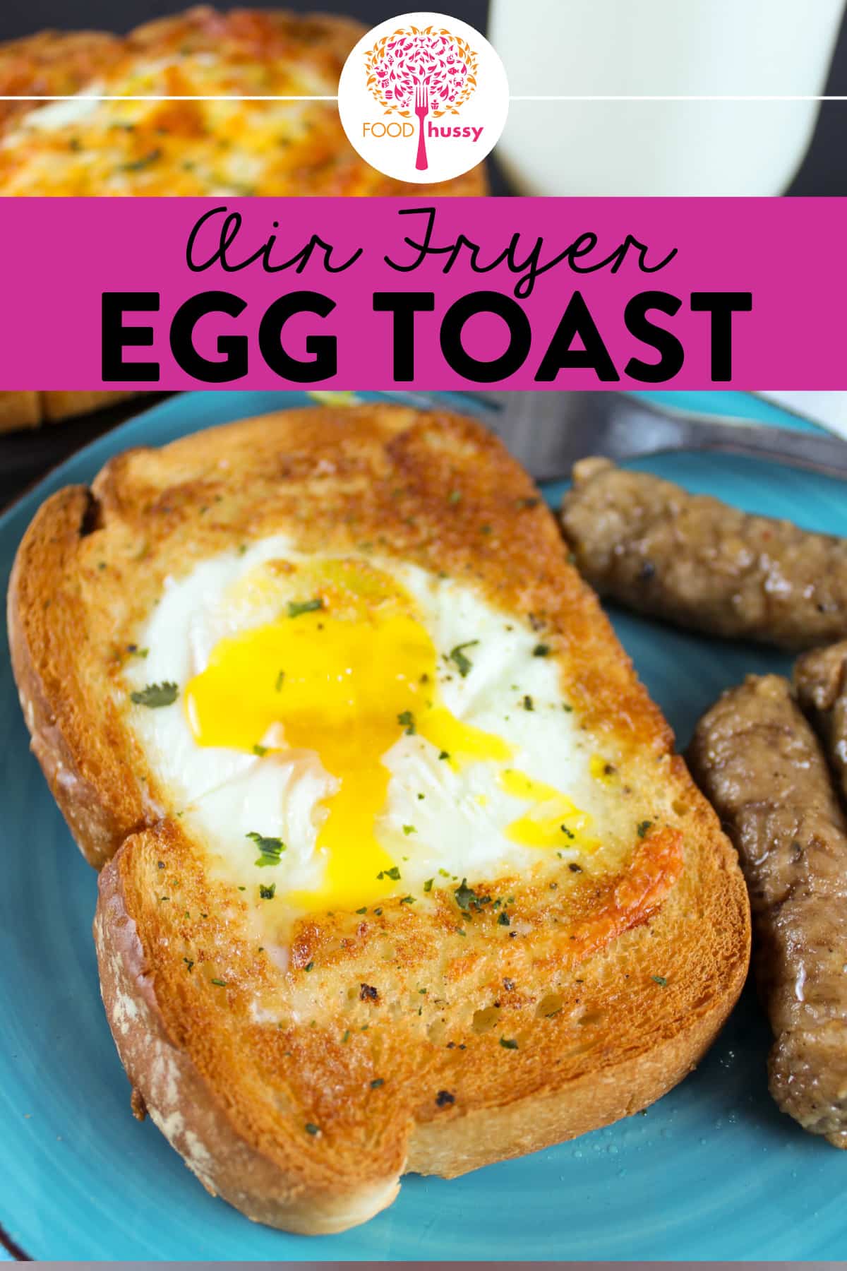 Air Fryer Egg Toast is a quick and delicious air fryer breakfast! It's perfect for those busy mornings when you've got a laundry list of things to do - just pop in the air fryer and keep going! via @foodhussy