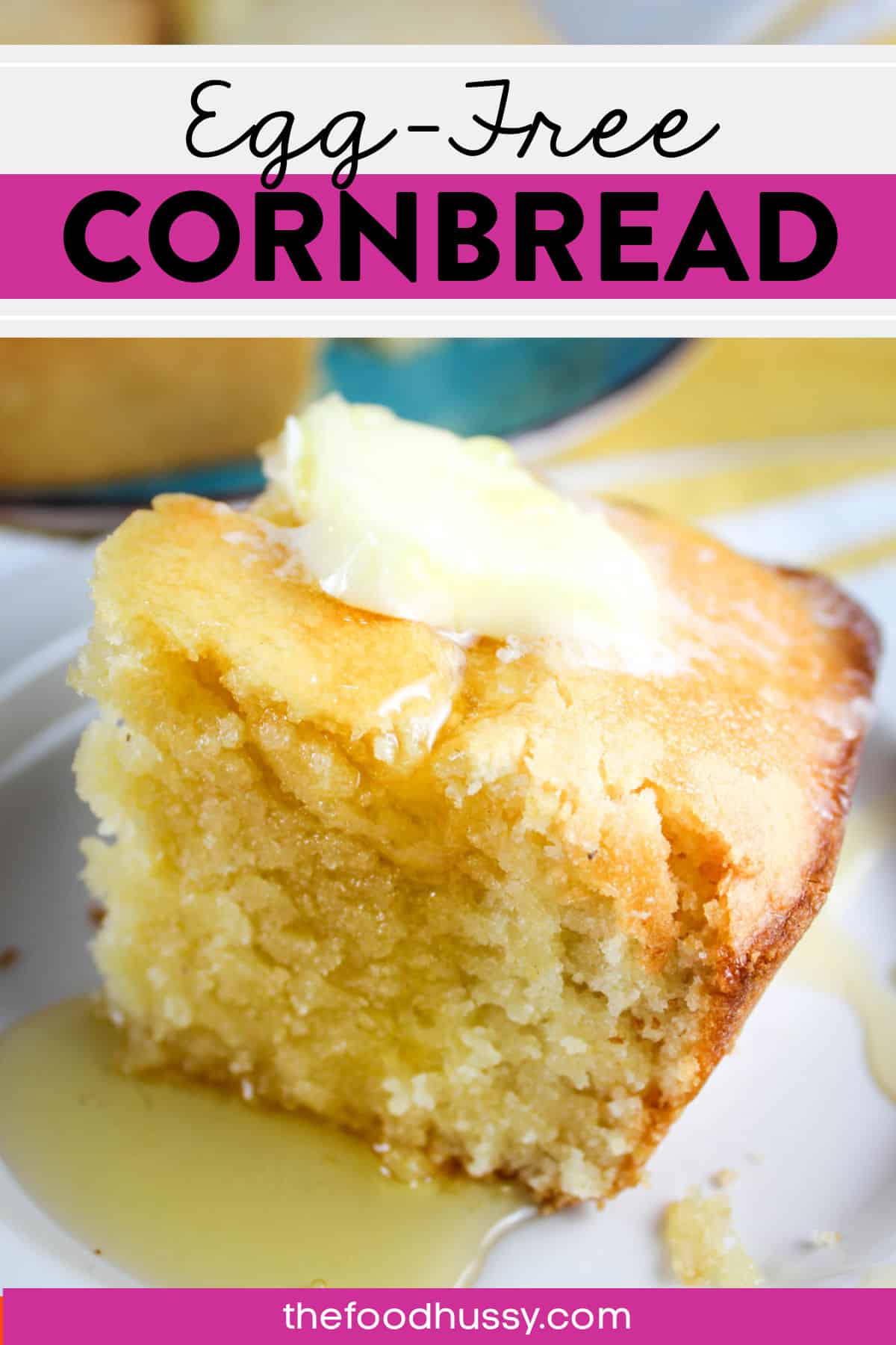 Making Cornbread without Eggs is simple! There are also options for what to use as an egg substitute. In the end, you'll make a pan of thick, moist cornbread that will delight the whole family! via @foodhussy