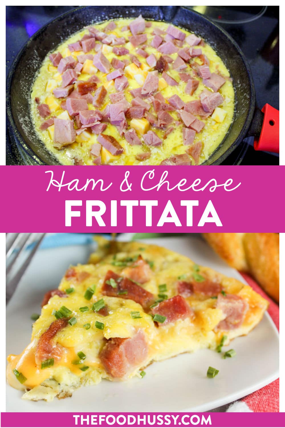 This easy Cheese and Ham Frittata is my favorite dish for brunch. Loaded with Ham & Colby Jack cheese - it's great for holiday leftovers or when you've got family over!  via @foodhussy