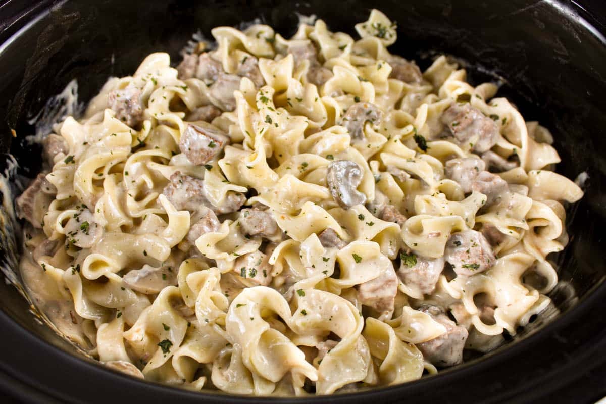 5 Ingredient Crock Pot Beef Stroganoff - The Food Hussy