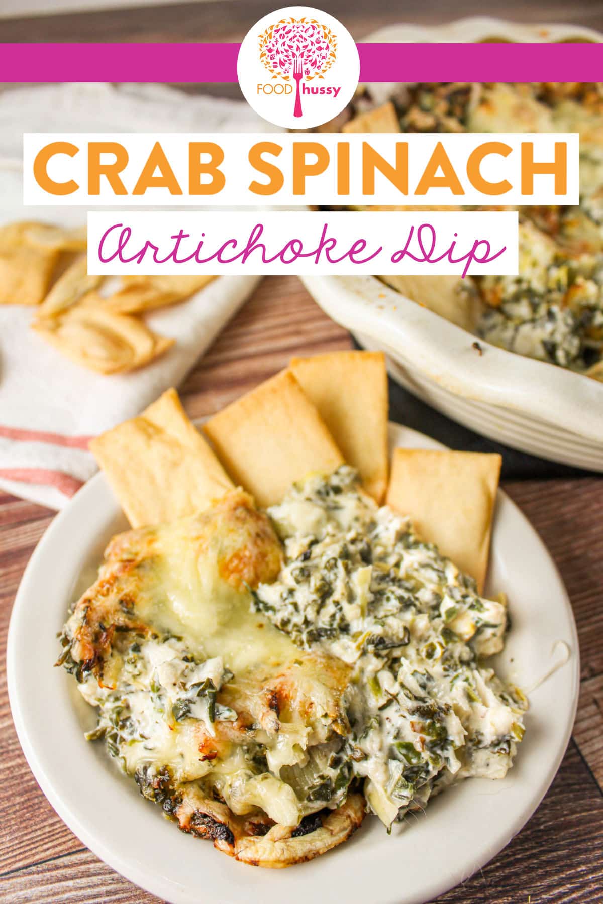 Crab Spinach Artichoke Dip is the perfect appetizer for any gathering! Everybody loves the rich and creamy spinach artichoke dip - but adding in lump crab meat just makes it even more decadent! via @foodhussy