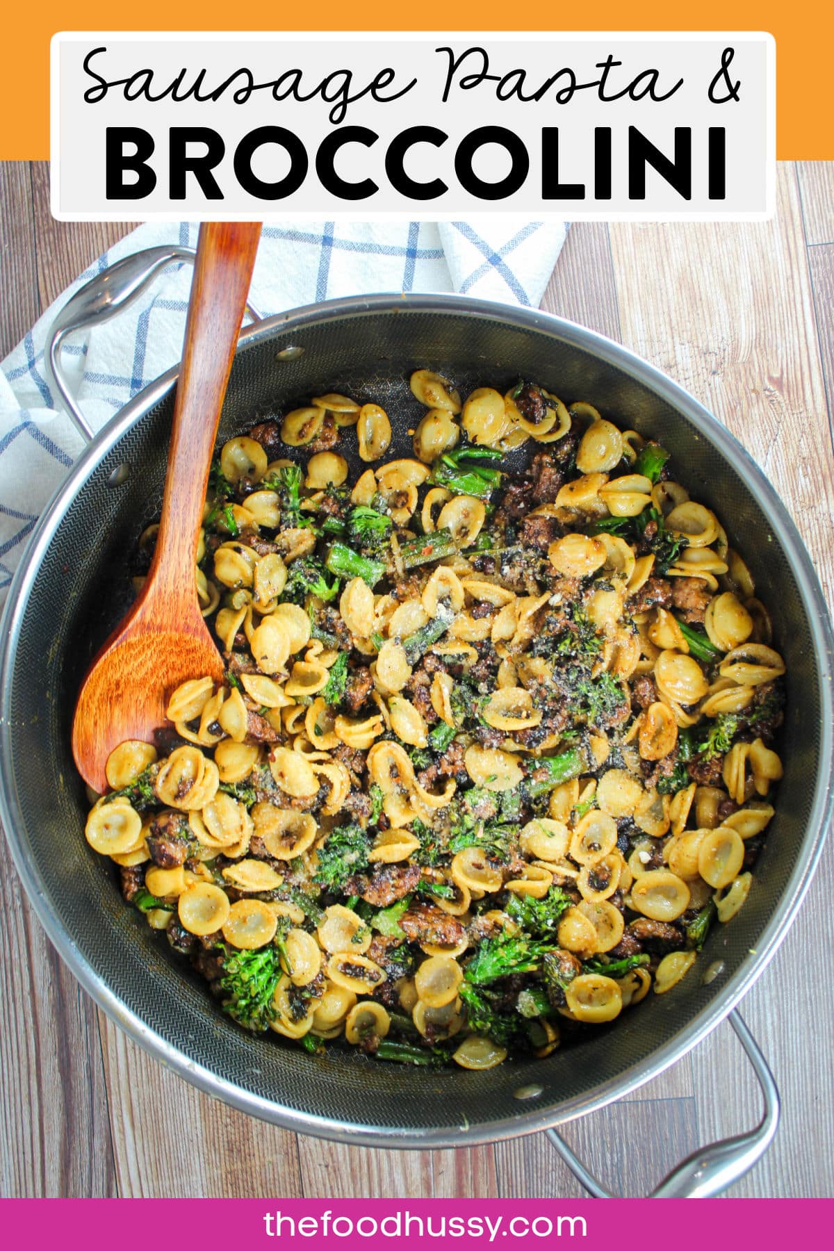 Italian Sausage and Broccolini Pasta is one of our favorite easy pasta dishes! In about 15 minutes, you'll have a bowl of delicious pasta lightly coated with Parmesan cheese and every bite will have juicy chunks of Italian Sausage and Broccolini!  via @foodhussy