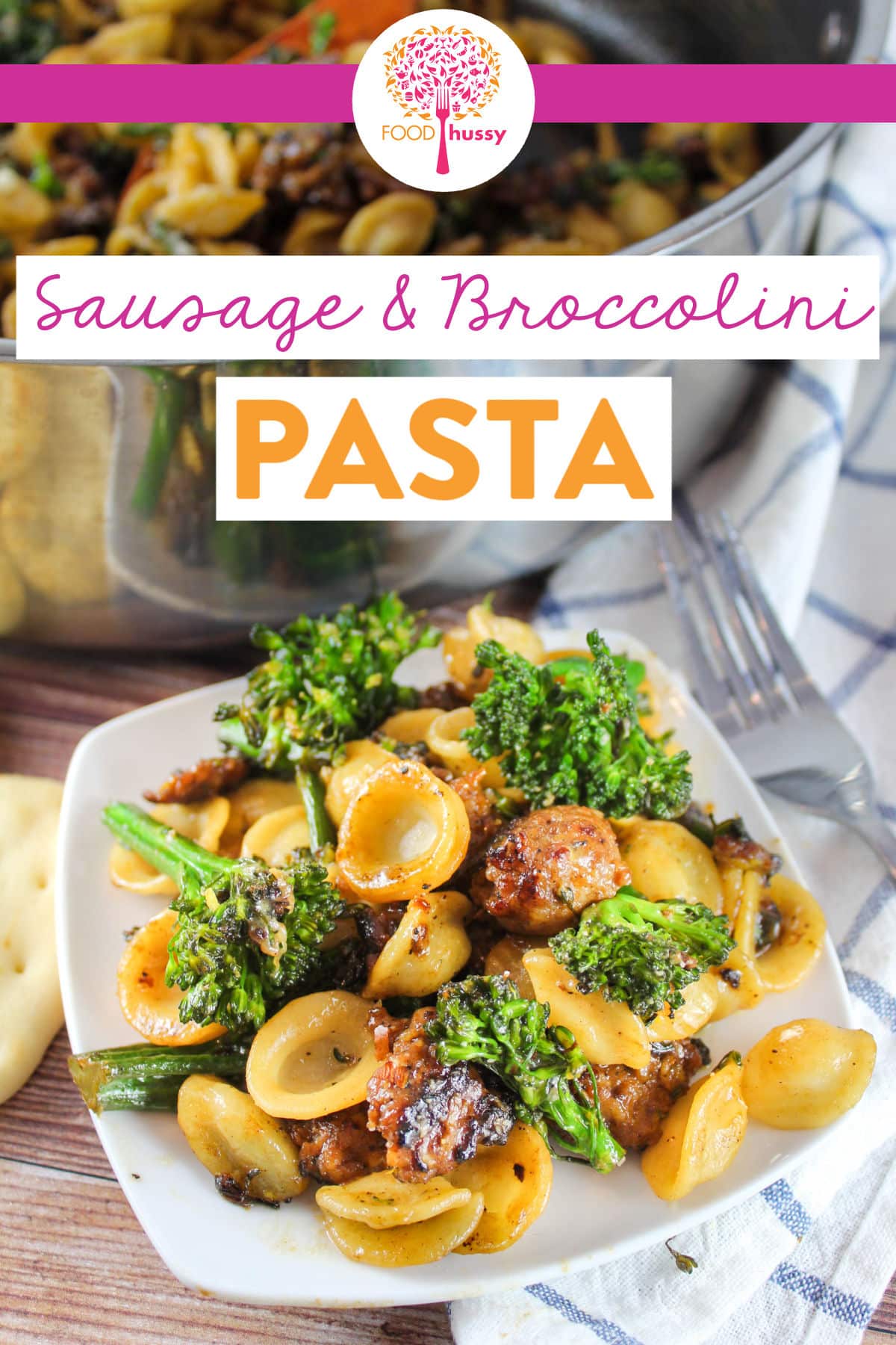 Italian Sausage and Broccolini Pasta is one of our favorite easy pasta dishes! In about 15 minutes, you'll have a bowl of delicious pasta lightly coated with Parmesan cheese and every bite will have juicy chunks of Italian Sausage and Broccolini!  via @foodhussy
