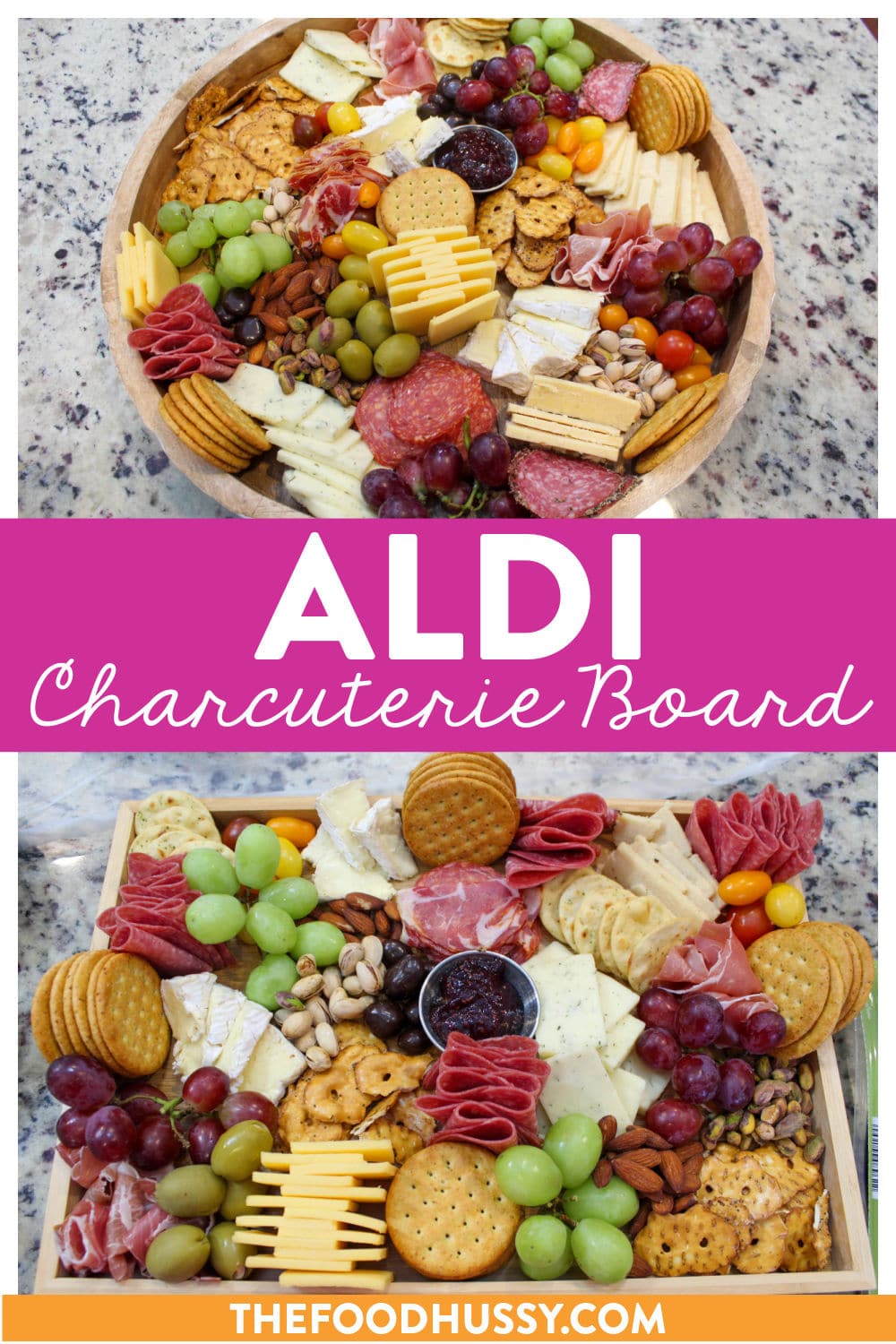 Creating an Aldi Charcuterie Board is easy and affordable! Grab your cart and explore the snacks, deli and produce sections to put together a platter of delicious meats, cheeses, crackers and more - on a budget! via @foodhussy