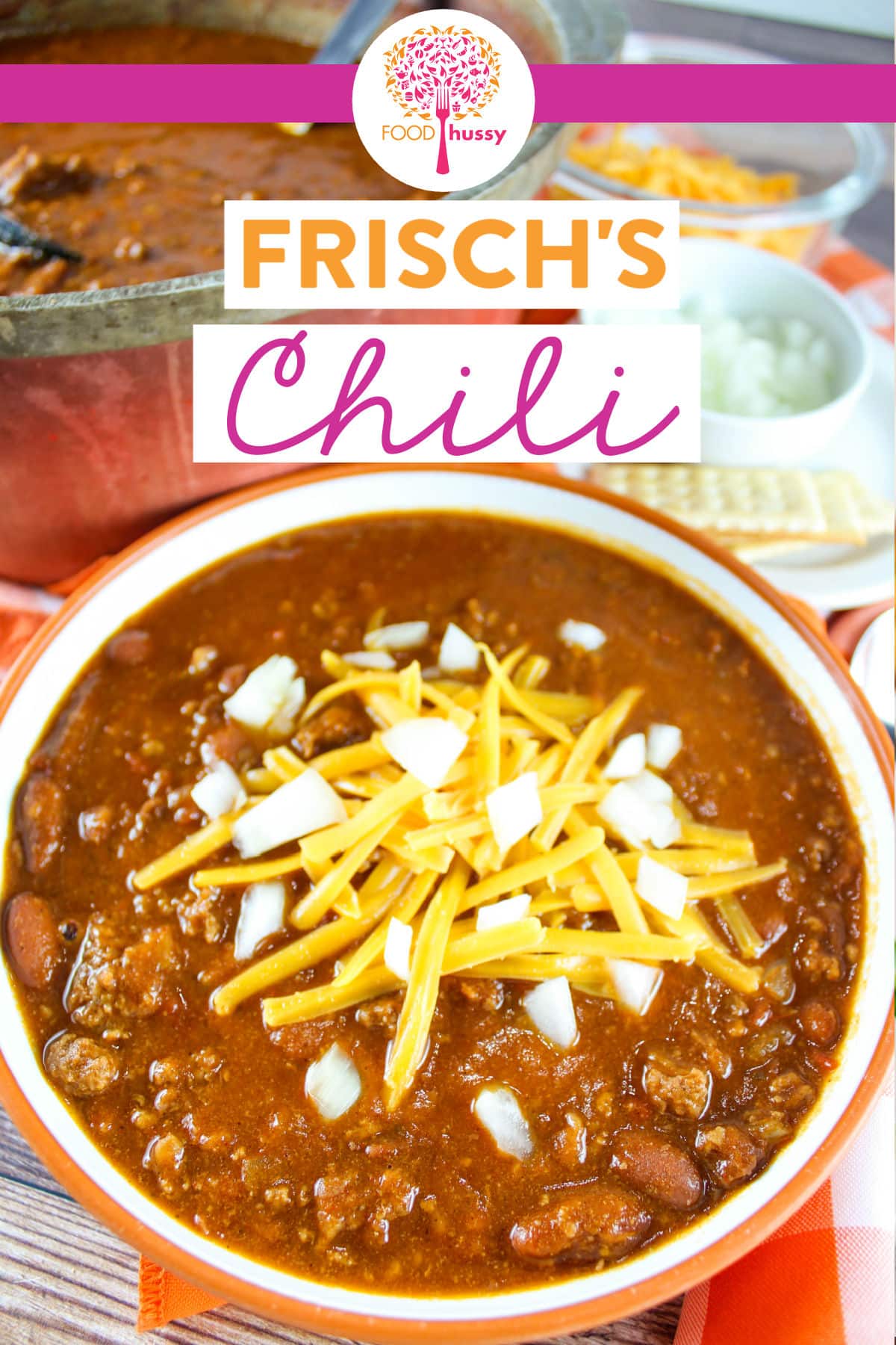 Frisch's Chili recipe is going to be a family favorite! Loaded with beefy flavor - you'll enjoy bowl after bowl - topped with cheese and diced onion. Make this Ohio specialty wherever you are!  via @foodhussy