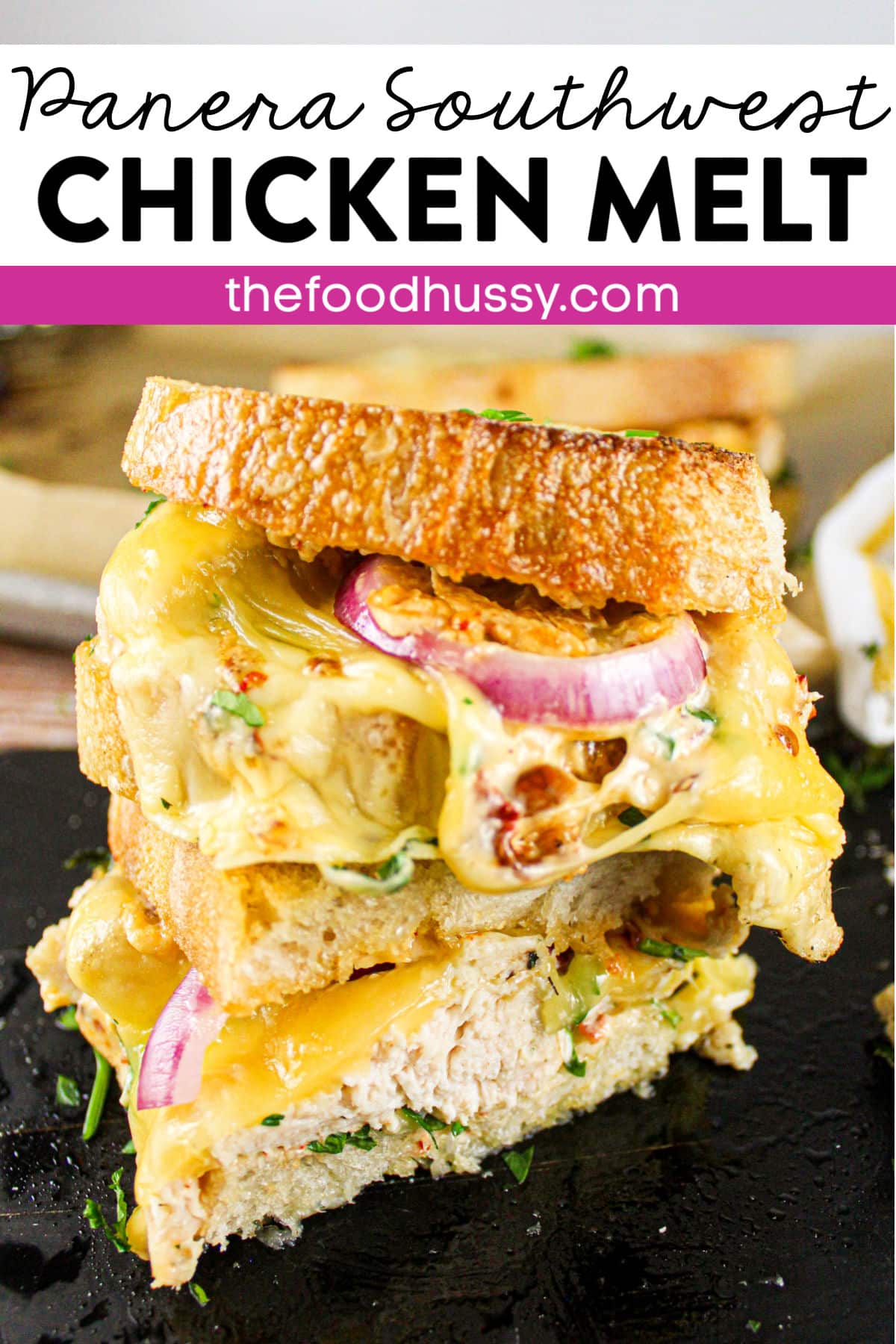 The new Panera Southwest Chicken Melt Sandwich is a delicious sandwich - but it's even better when you make it at home!! Shredded chicken, smoked gouda, red onion, cilantro and chipotle aioli on thick slices of toasted sourdough. via @foodhussy