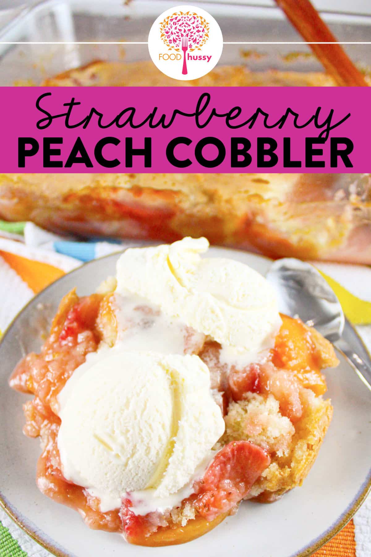 This Magic Strawberry Peach Cobbler is made from my mom's famous cobbler recipe. Chock full of fresh strawberries and frozen ripe peaches topped with a light and fluffy batter. Then - a MAGIC sugary crust to top it all off! Don't forget the ice cream! via @foodhussy