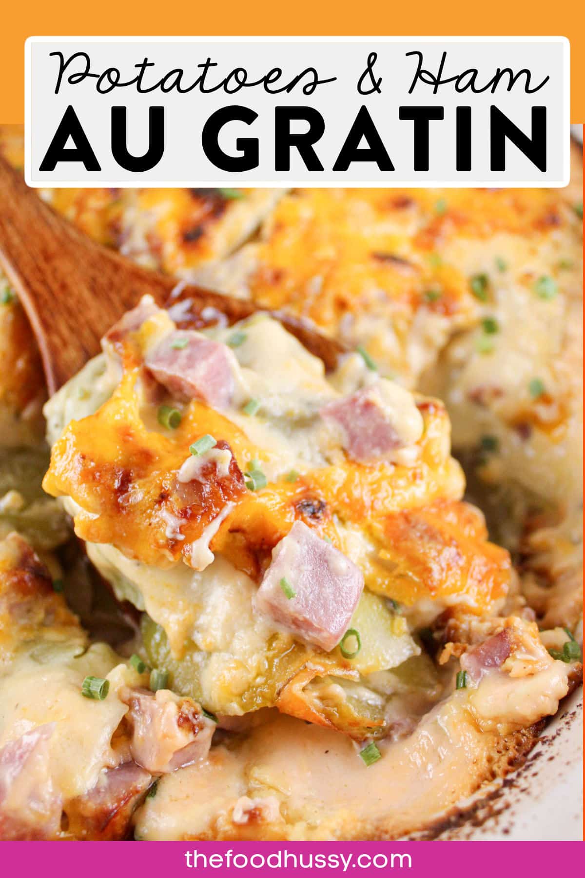 Potatoes Au Gratin with Ham are the perfect comfort food dinner! You'll be shocked that your parents fed you the ones from a box for so long! Making your own cheese sauce is easy and the taste is so much better! via @foodhussy
