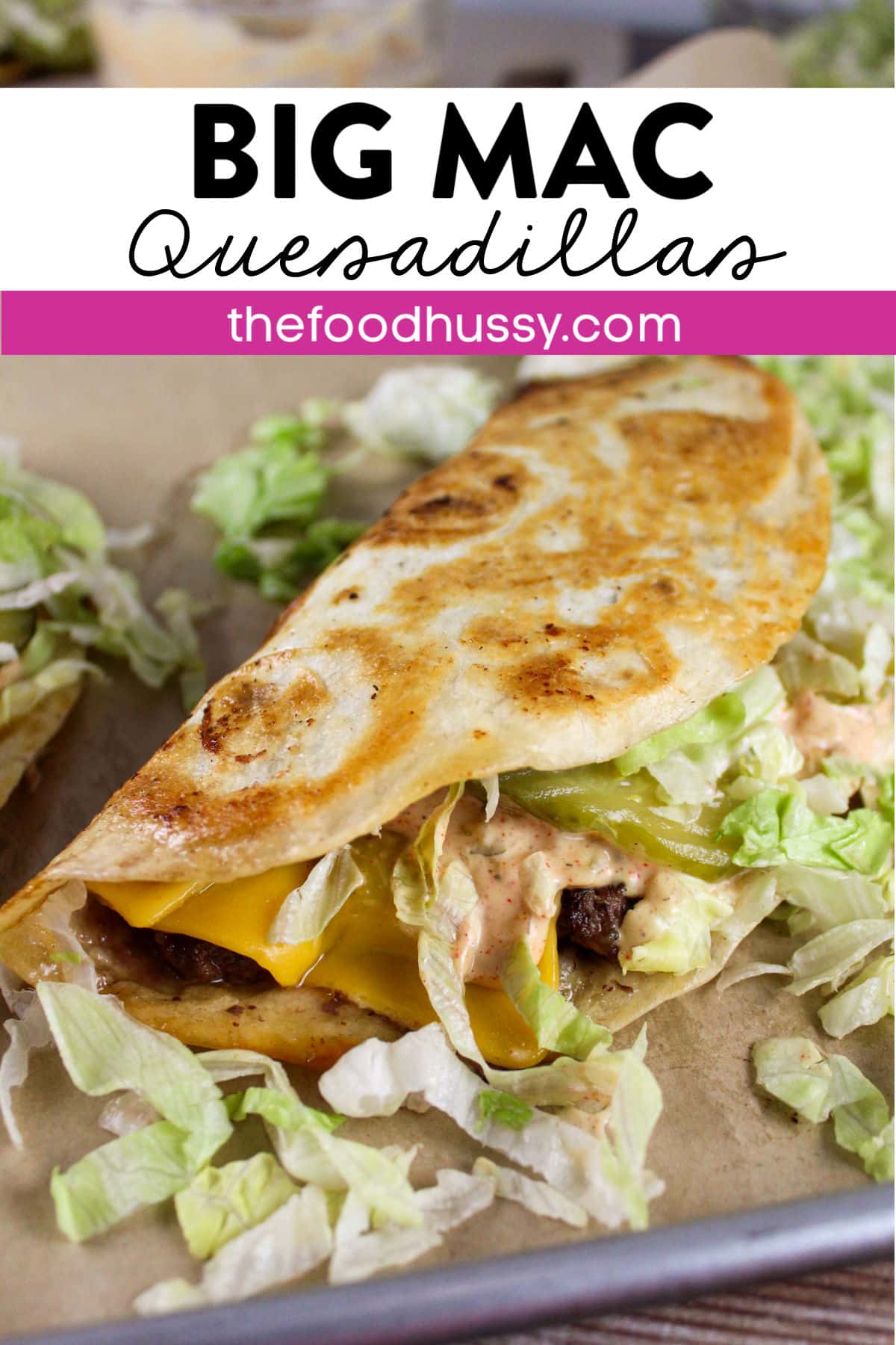 Big Mac Quesadillas is my new favorite quick dinner! It's a whole new take on the famous fast food burger and a quesadilla! Tortillas filled with a hamburger, cheese, pickles, lettuce and Big Mac sauce - so yum!  via @foodhussy