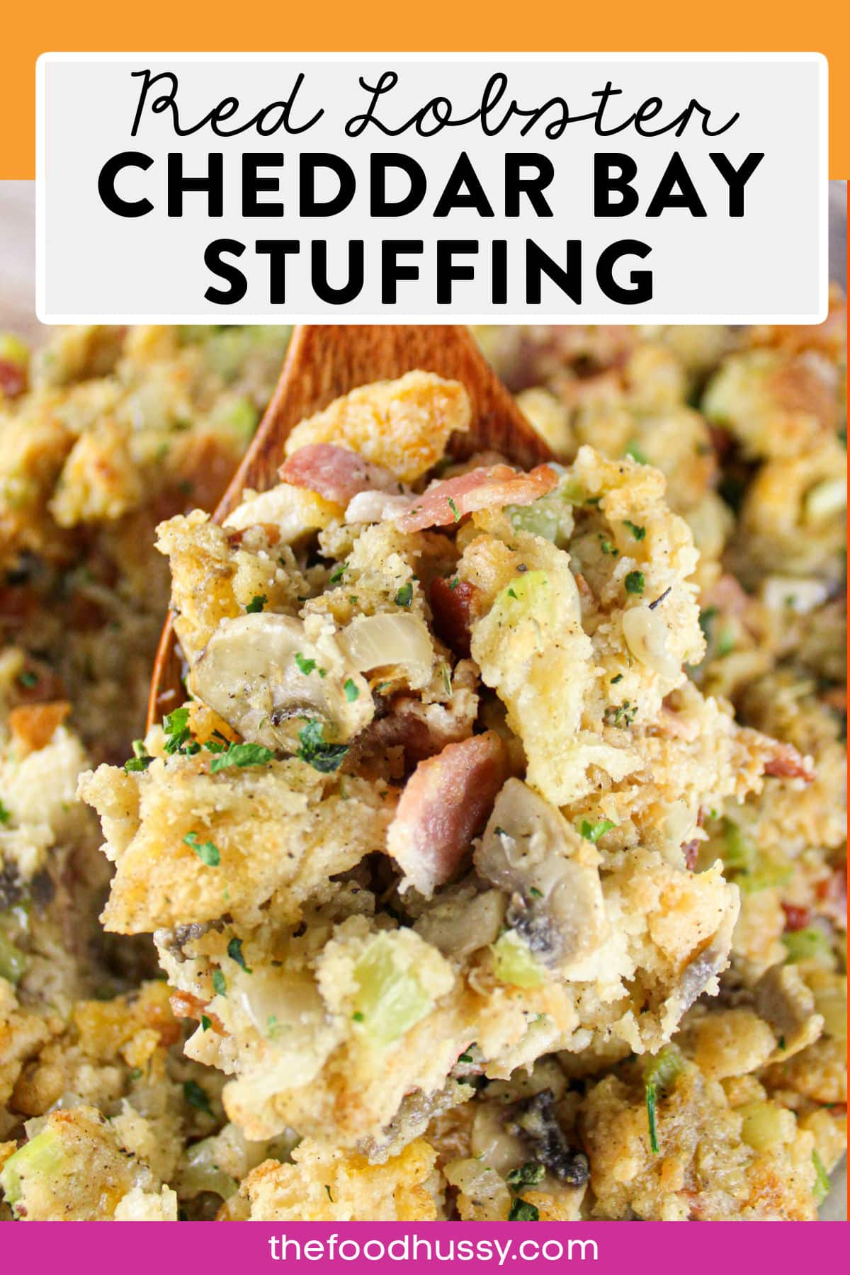 This copycat recipe for Red Lobster Cheddar Bay Stuffing has all the flavors you love about stuffing with the addition of those cheesy garlicky buttery Cheddar Bay Biscuits! Stuffing everyone will ask for again and again!  via @foodhussy