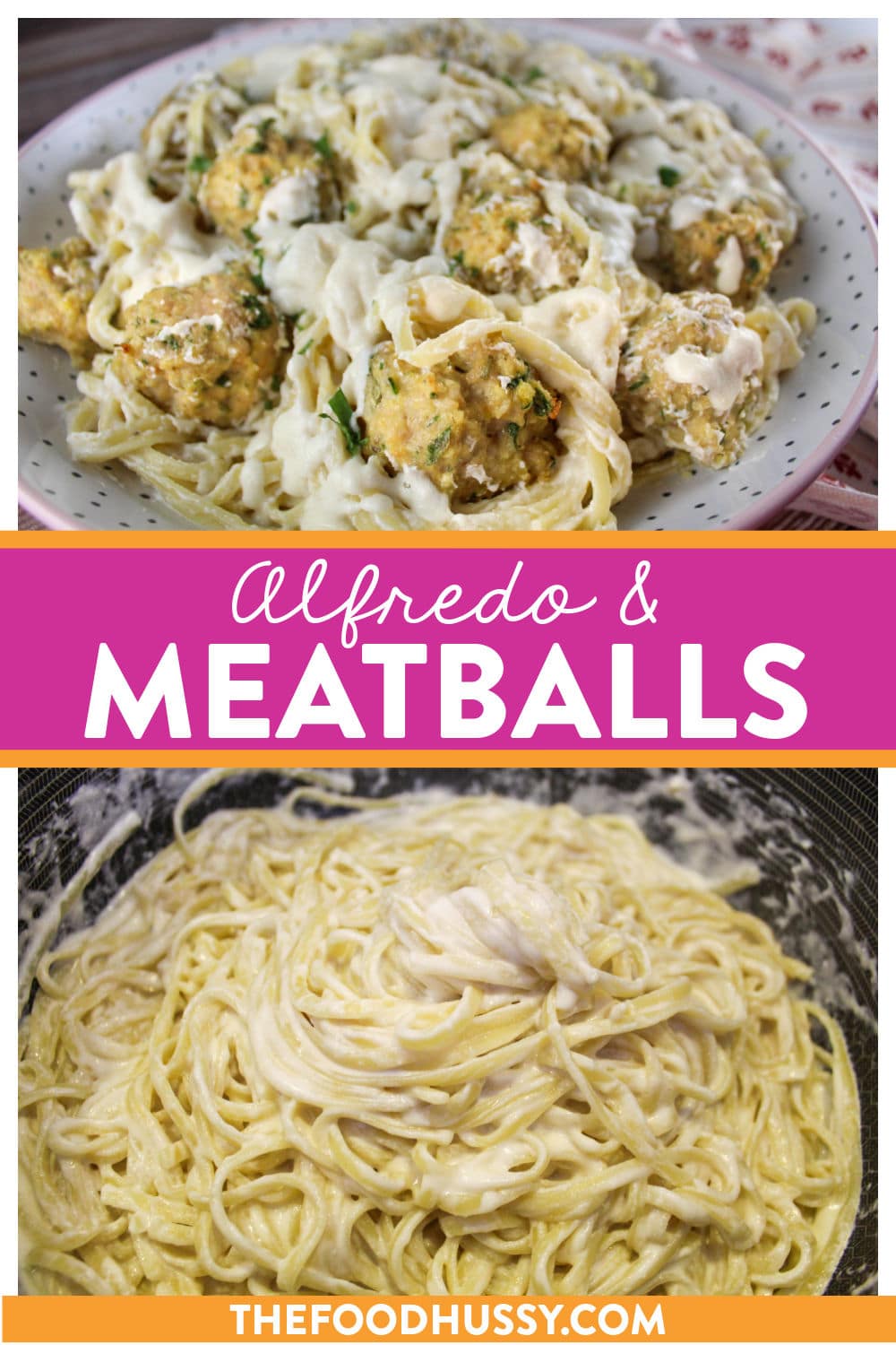 Alfredo and Meatballs are a delicious combination you never knew you needed! Rich homemade creamy alfredo sauce topped with light chicken meatballs will be a new family favorite! (And it's done in about 30 minutes!) via @foodhussy