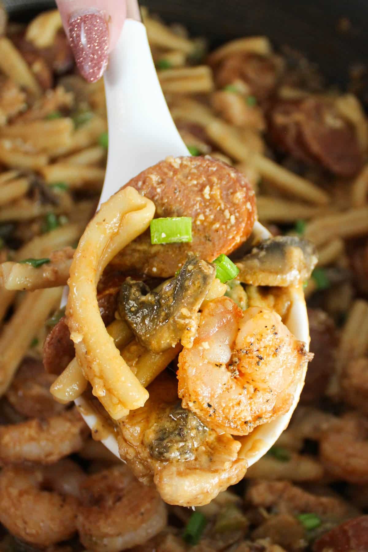 Chicken, Sausage and Shrimp Pasta - The Food Hussy