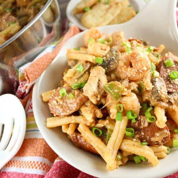 Chicken, Sausage and Shrimp Pasta - The Food Hussy