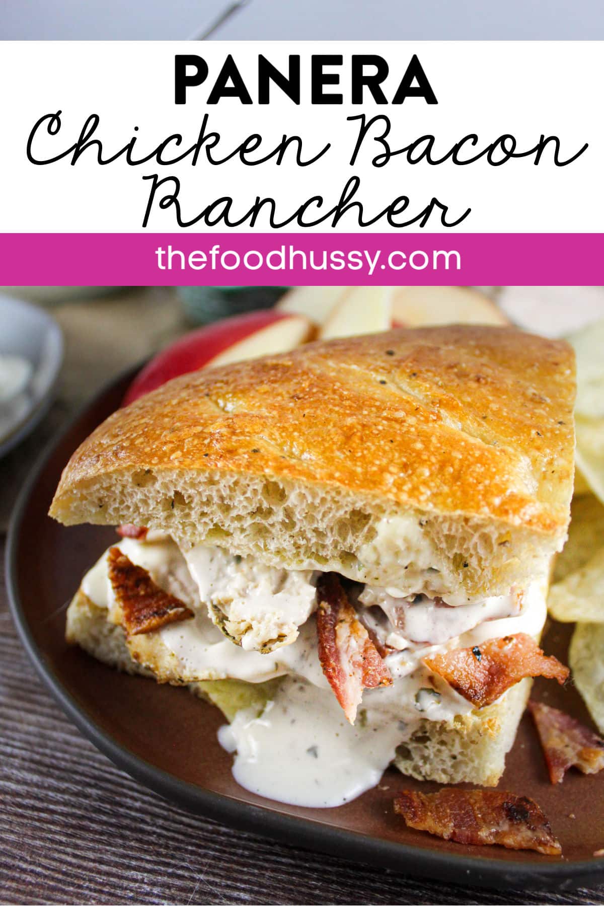The new Panera Chicken Bacon Rancher is a tasty sandwich that is easy to make! Grilled chicken, thick cut smoked bacon, sliced white cheddar and homemade ranch on thick slices of Black Pepper Focaccia make a perfect Chicken Bacon Ranch Sandwich! via @foodhussy