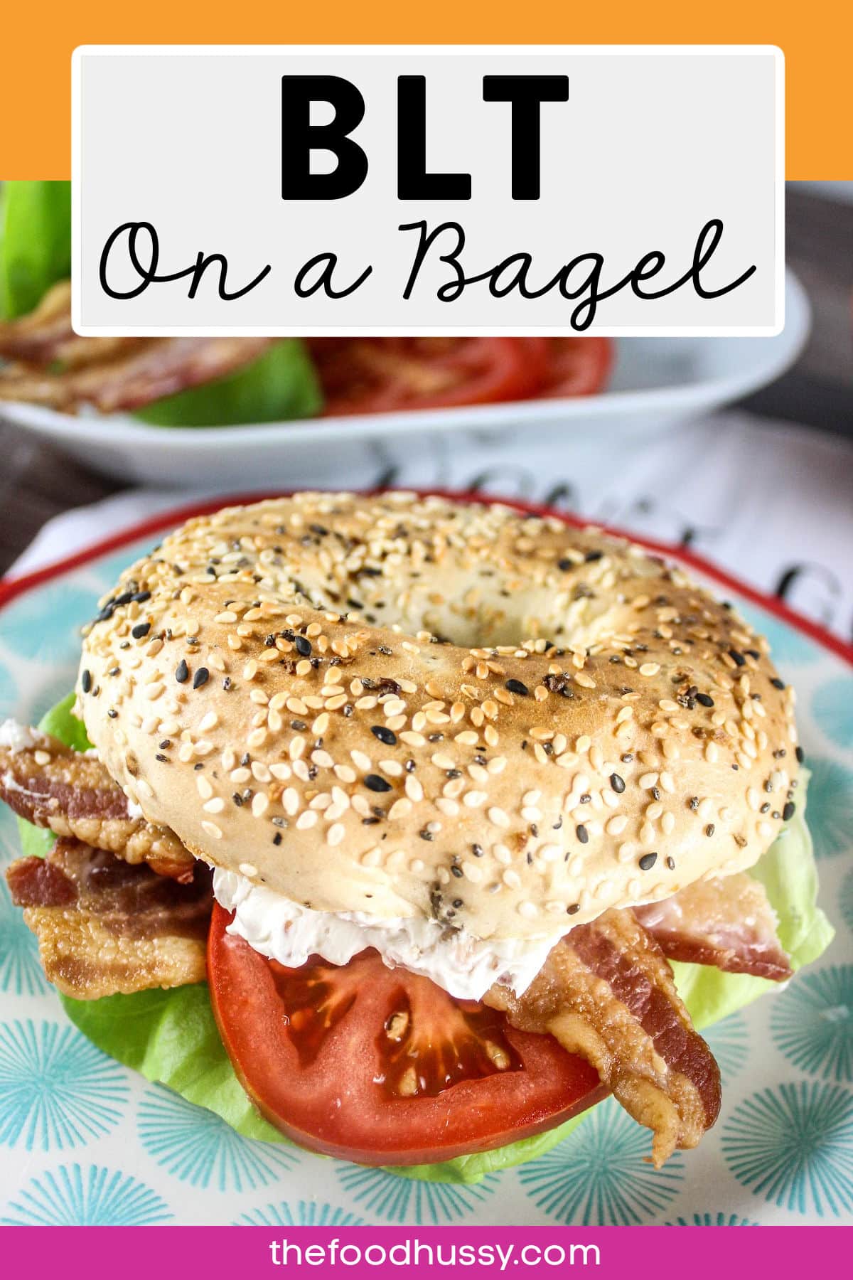Enjoying a BLT on a Bagel is now one of my favorite sandwiches! An Everything Bagel loaded with meaty smoky bacon, crispy lettuce and tomato - PLUS a delicious bacon scallion cream cheese to bring it all together to be the ULTIMATE BLT SANDWICH! via @foodhussy