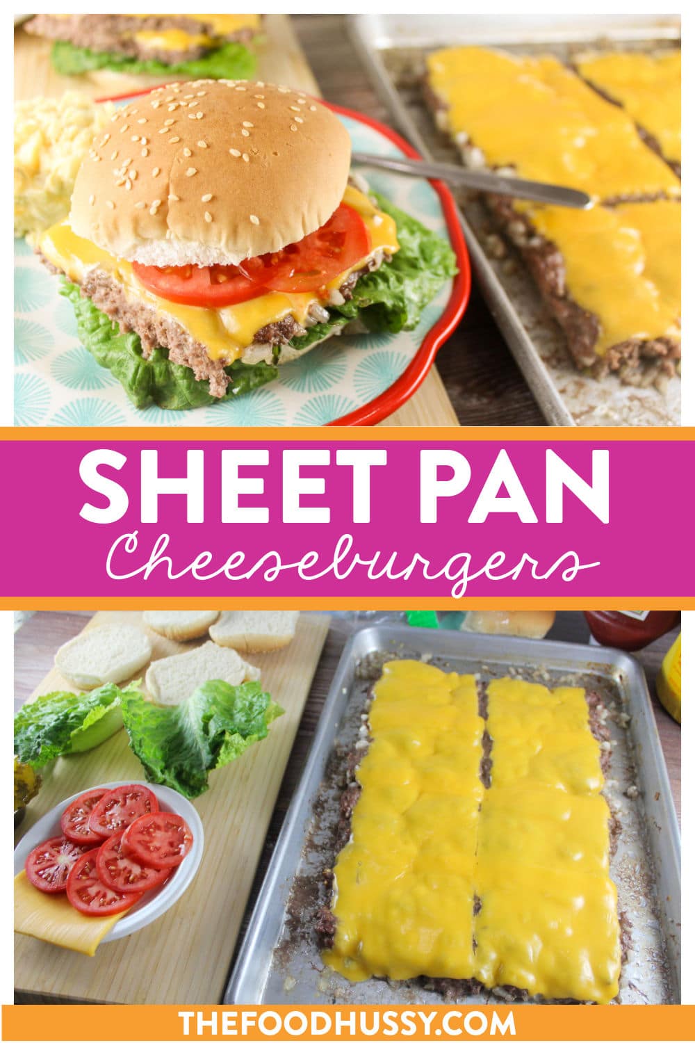 Sheet Pan Burgers are a delicious way to make burgers for a crowd without the grill or without the splatter of a skillet! Make 8-10 cheeseburger patties all at once in just 15 minutes! via @foodhussy