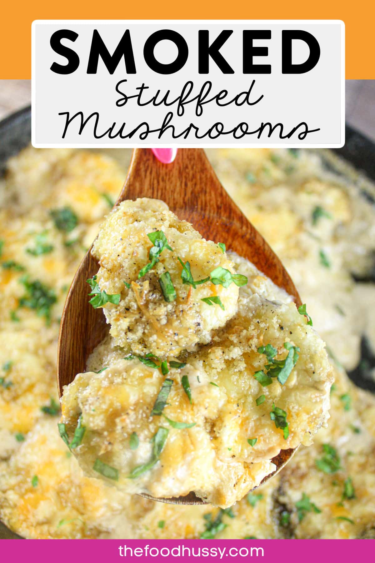 Smoked Stuffed Mushrooms are cheesy and slightly smoky and ready in less than an hour! Three kinds of cheese and a crunchy topping make them your new favorite smoked appetizer! via @foodhussy
