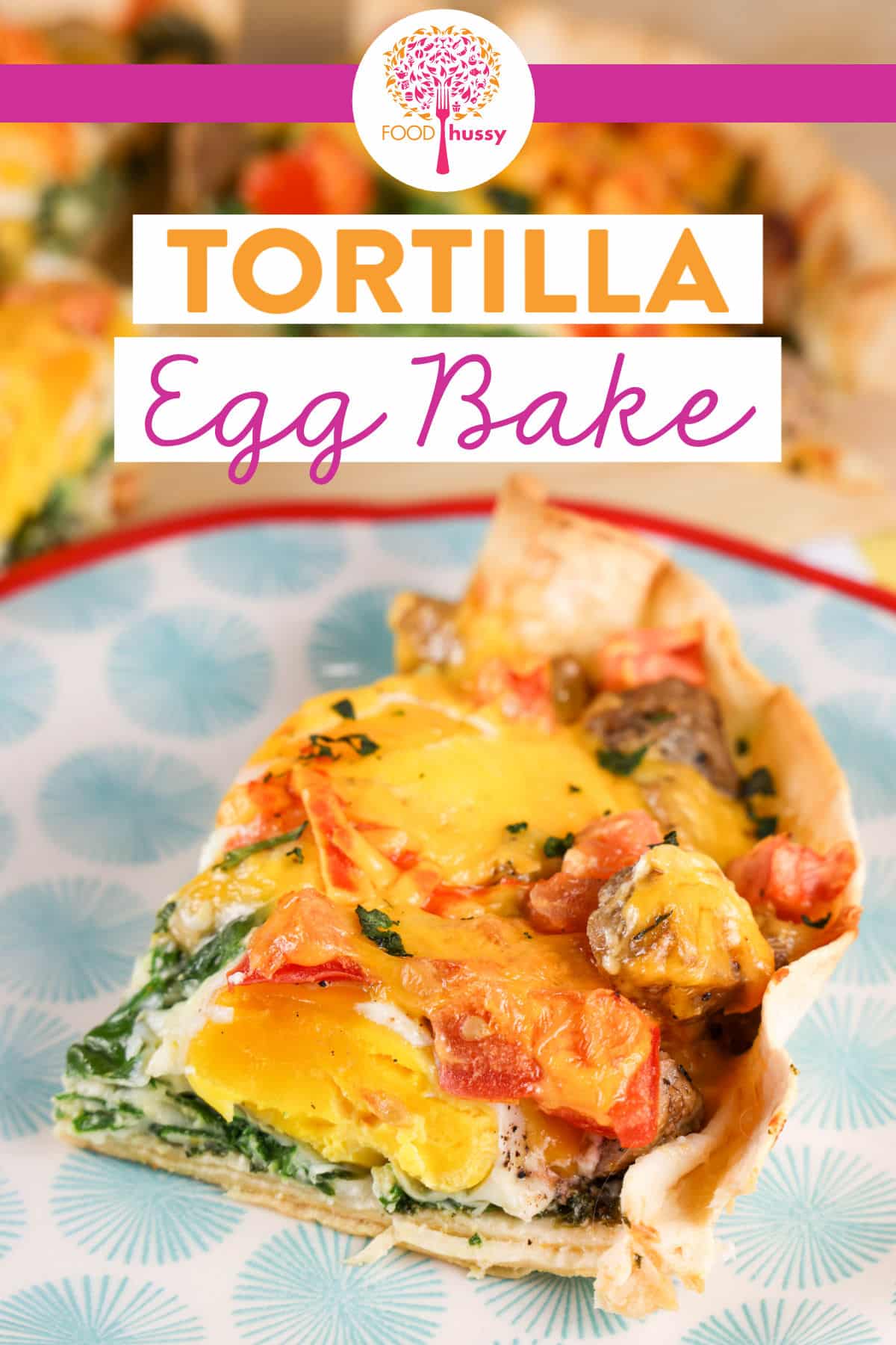 This Tortilla Egg Bake is my FAVORITE breakfast! It's super simple and loaded with eggs, sausage, tomatoes, cheese & spinach. BONUS: it's less than 200 calories a slice!!! via @foodhussy