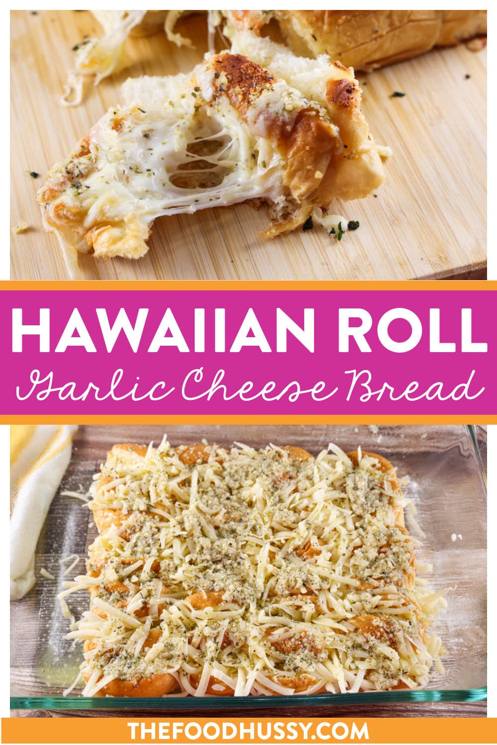 Hawaiian Roll Garlic Bread with Cheese adds a subtle sweetness to your favorite side dish! Loaded with garlic butter, these little guys pull apart with cheesy ease!  Perfect for a side dish or appetizer for any meal! via @foodhussy