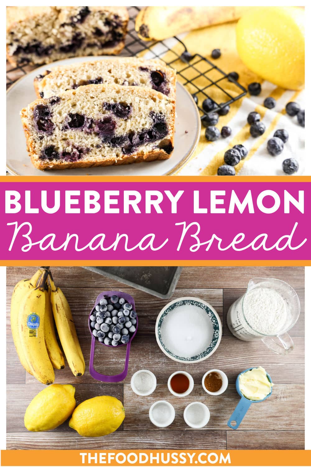 This Lemon Blueberry Banana Bread recipe is delicious! Light and fluffy and loaded with blueberries and a touch of lemon throughout. Your whole house will smell delicious!  via @foodhussy