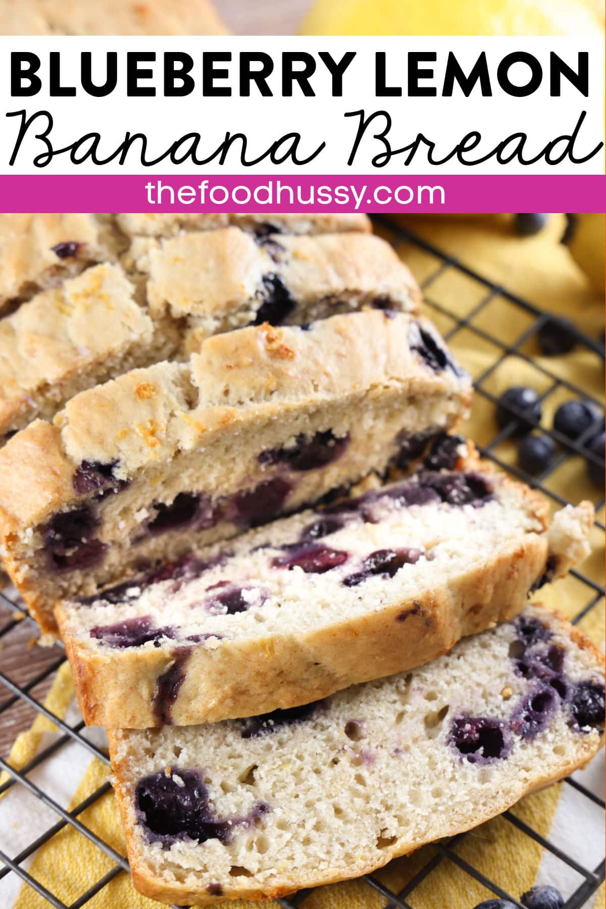 This Lemon Blueberry Banana Bread recipe is delicious! Light and fluffy and loaded with blueberries and a touch of lemon throughout. Your whole house will smell delicious!  via @foodhussy