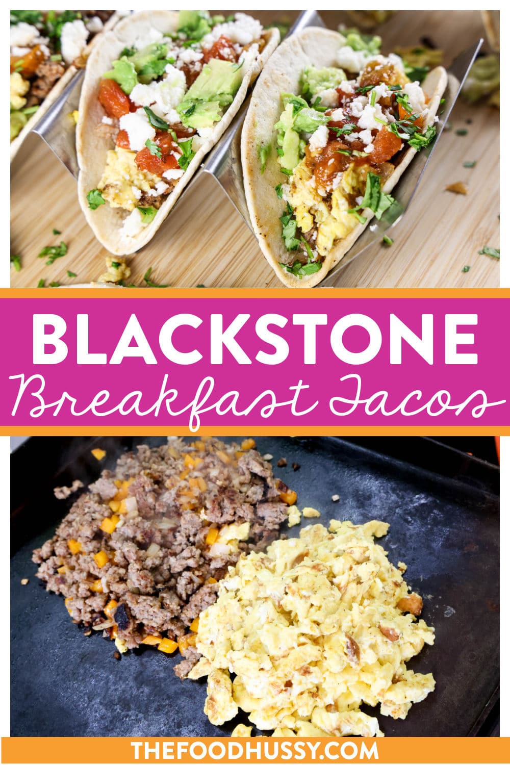 Blackstone Breakfast Tacos are a great breakfast for a crowd! These delicious breakfast tacos are filled with scrambled eggs, sausage, veggies and more! Add your toppings like cheese and avocado and everyone will be coming back for more! via @foodhussy