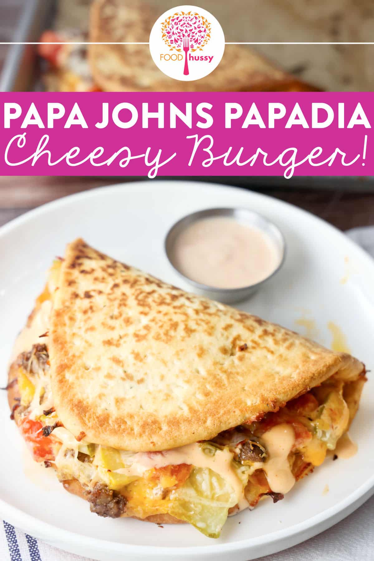 Papa Johns Papadia is one of their most popular dishes with new flavors coming out all the time! This Papadia recipe is for their current Cheesy Burger Papadia - loaded with seasoned ground beef, tomatoes, pickles, melty cheese and burger sauce! via @foodhussy