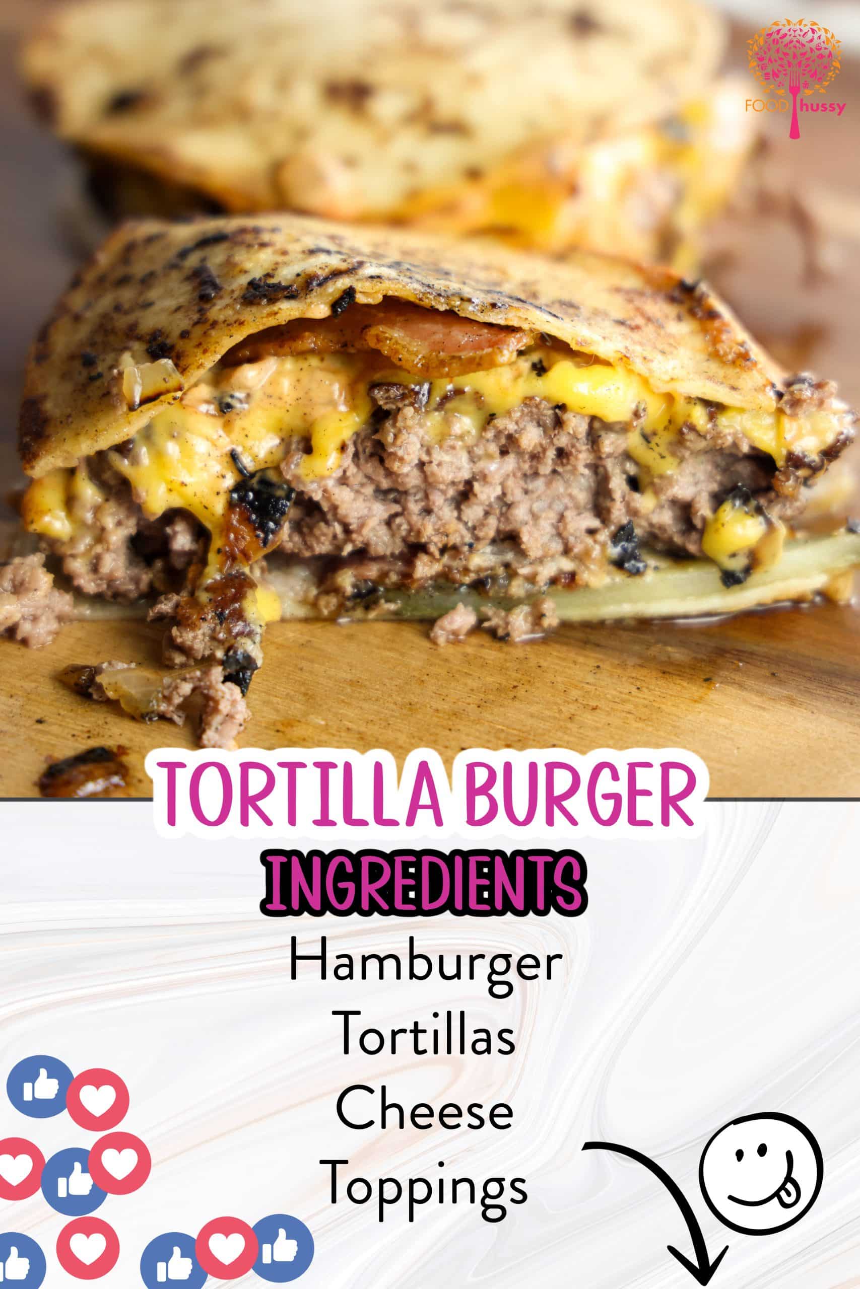 This Blackstone Tortilla Burger is the thick, juicy, messy, melty cheese burger you love but served up on a tortilla instead of a bun and made on your Blackstone griddle! Loaded up with a super simple burger sauce, cheese, bacon, pickles & onions - you will definitely need extra napkins! via @foodhussy