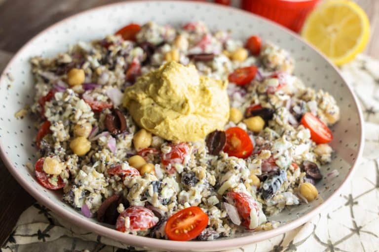 Mediterranean brown rice and quinoa salad