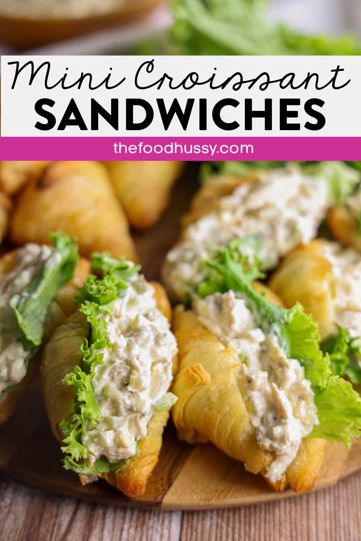 Mini Croissant Sandwiches are a quick and easy sandwich when you're making kids lunches, brunch parties or even game day snacks! This recipe uses a delicious chicken salad to make a dozen mini sandwiches!  via @foodhussy