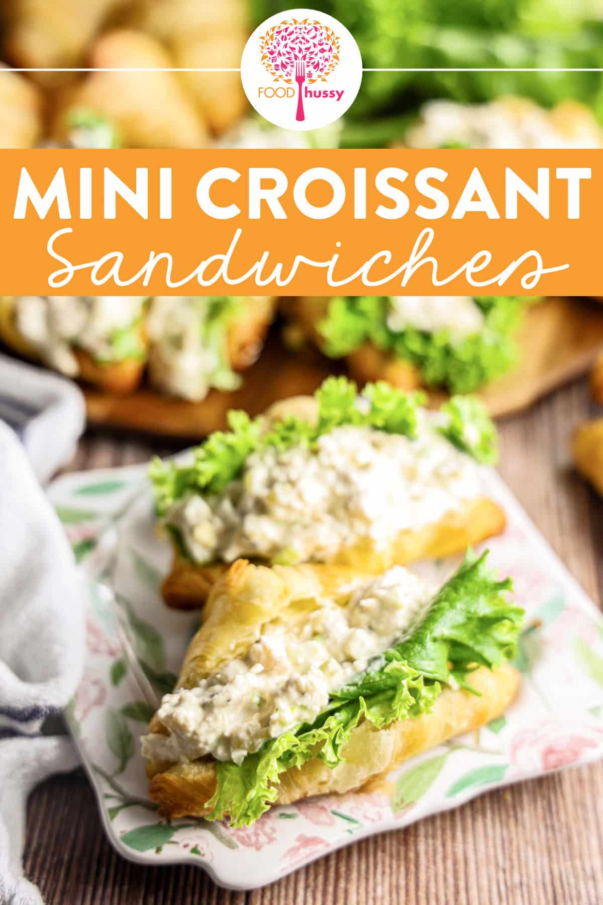 Mini Croissant Sandwiches are a quick and easy sandwich when you're making kids lunches, brunch parties or even game day snacks! This recipe uses a delicious chicken salad to make a dozen mini sandwiches!  via @foodhussy