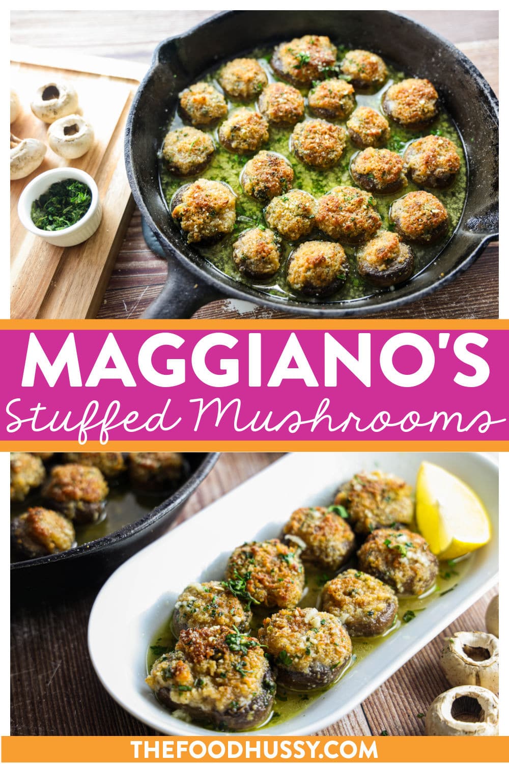 Maggiano's stuffed mushrooms are a favorite appetizer with plump mushroom caps generously filled with a blend of seasoned breadcrumbs, cheese and aromatic herbs. Baked until golden and bubbling, this copycat recipe is a perfect match!  via @foodhussy