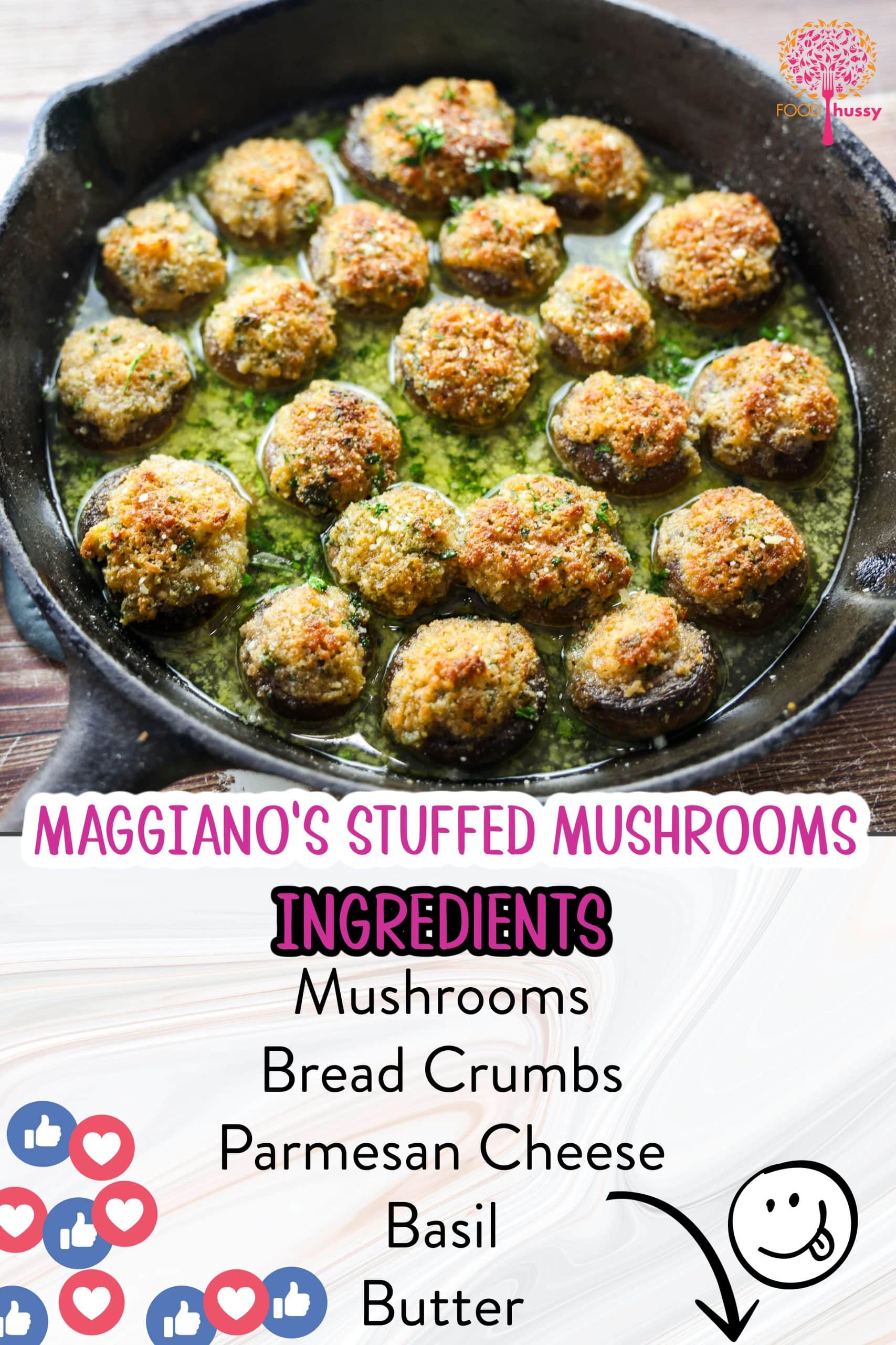 Maggiano's stuffed mushrooms are a favorite appetizer with plump mushroom caps generously filled with a blend of seasoned breadcrumbs, cheese and aromatic herbs. Baked until golden and bubbling, this copycat recipe is a perfect match!  via @foodhussy