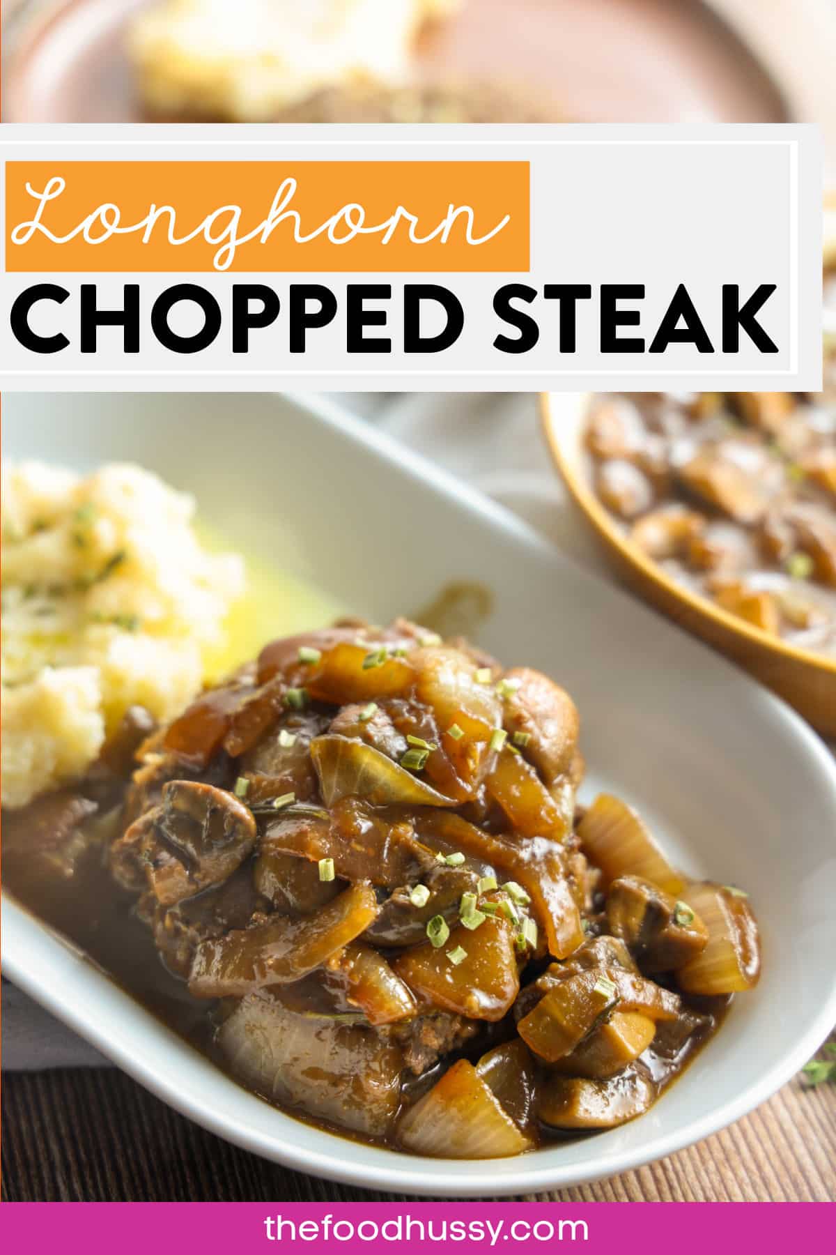 Longhorn Steakhouse Chopped Steak features a juicy blend of ground beef seasoned with a mix of savory spices, then cooked to perfection. Topped with caramelized onions and sautéed mushrooms swimming in a rich garlic butter brown gravy, this hearty dish is comfort food on a plate. via @foodhussy