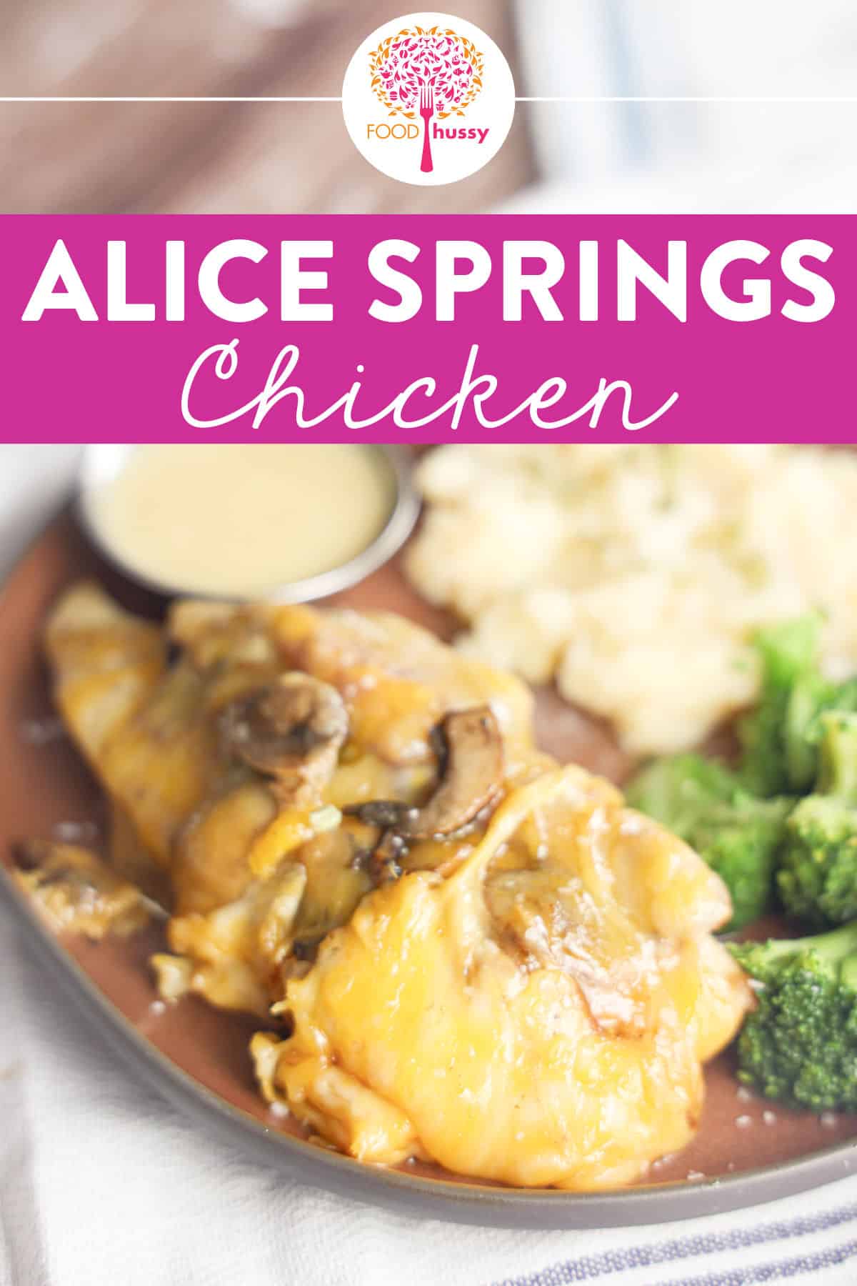 This copycat Alice Springs Chicken recipe takes tender chicken breast and tops it with buttery sautéed mushrooms, crispy bacon, melty cheese and is drizzled with tangy honey mustard sauce. The best part is that this Outback Steakhouse copycat is on the table in 25 minutes! via @foodhussy