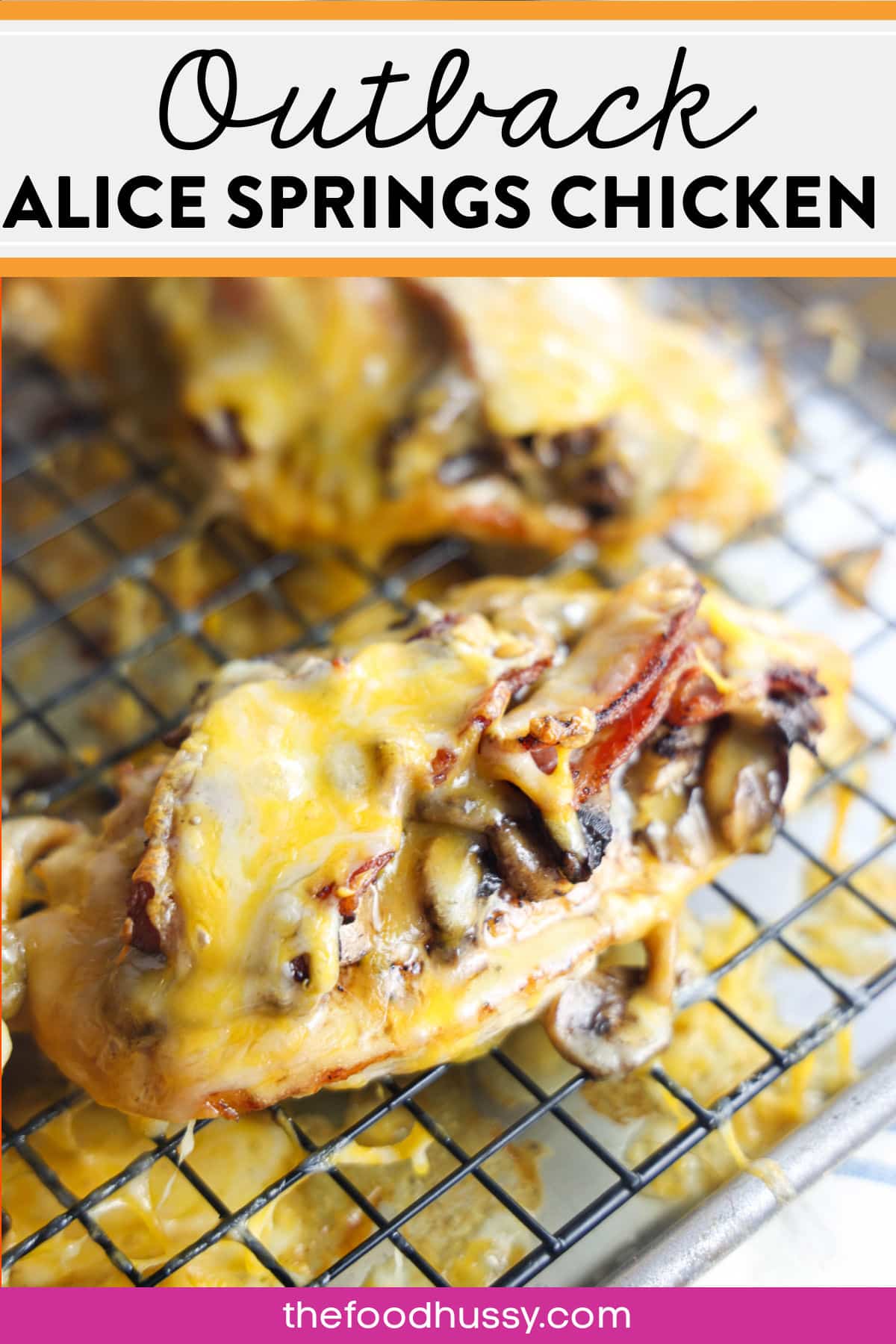 This copycat Alice Springs Chicken recipe takes tender chicken breast and tops it with buttery sautéed mushrooms, crispy bacon, melty cheese and is drizzled with tangy honey mustard sauce. The best part is that this Outback Steakhouse copycat is on the table in 25 minutes! via @foodhussy