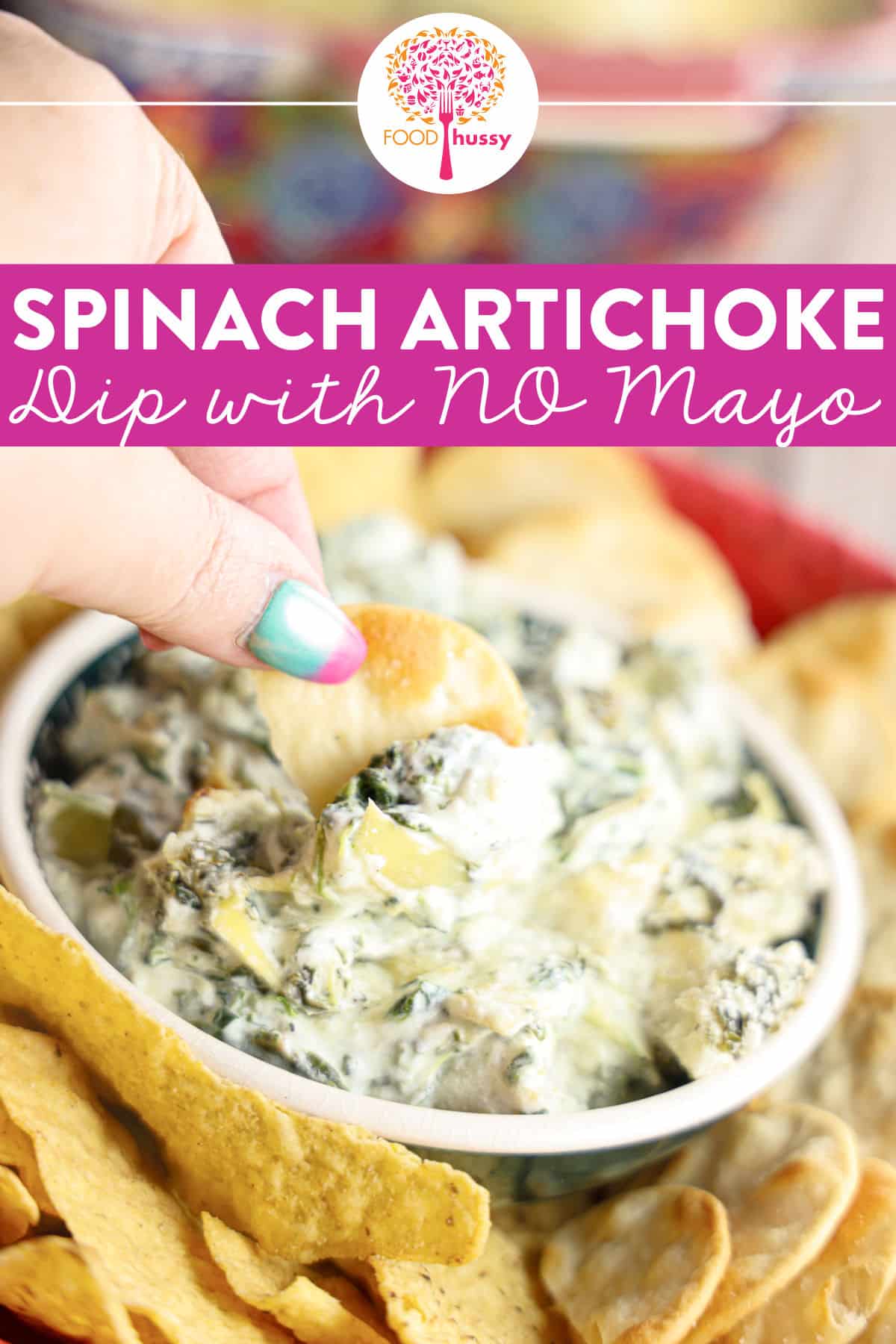 Spinach artichoke dip can be made without mayo - and still be a delicious creamy, savory blend of tender spinach, tangy artichokes and rich cheeses. Served warm with crispy tortilla chips or bread, it’s a crowd-pleasing appetizer perfect for gatherings. via @foodhussy