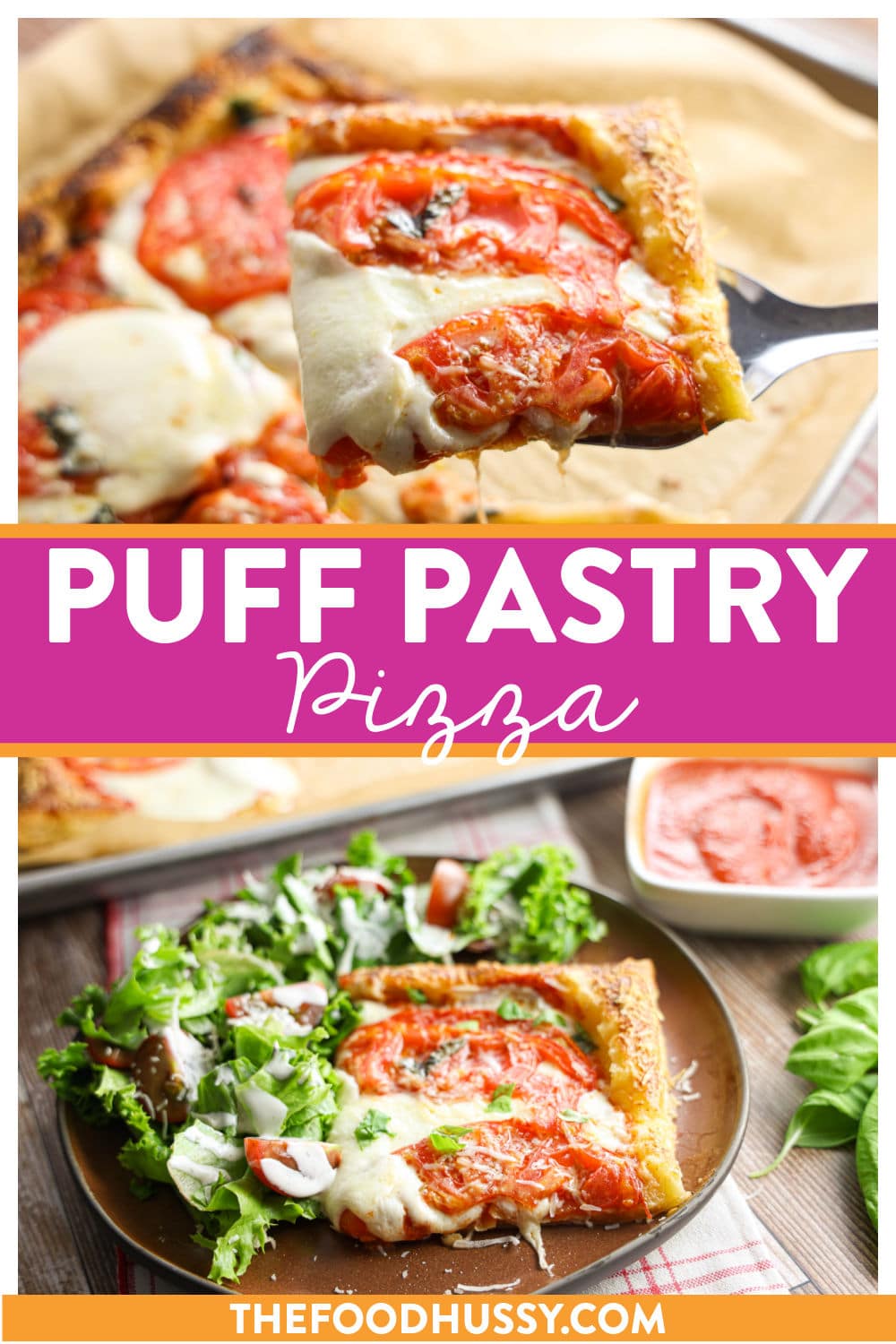 Puff pastry pizza features a flaky, golden crust made from layers of buttery pastry, providing a light and crispy base. Topped with savory sauce, melted cheese and a variety of toppings, it offers a delicious twist on traditional pizza. via @foodhussy